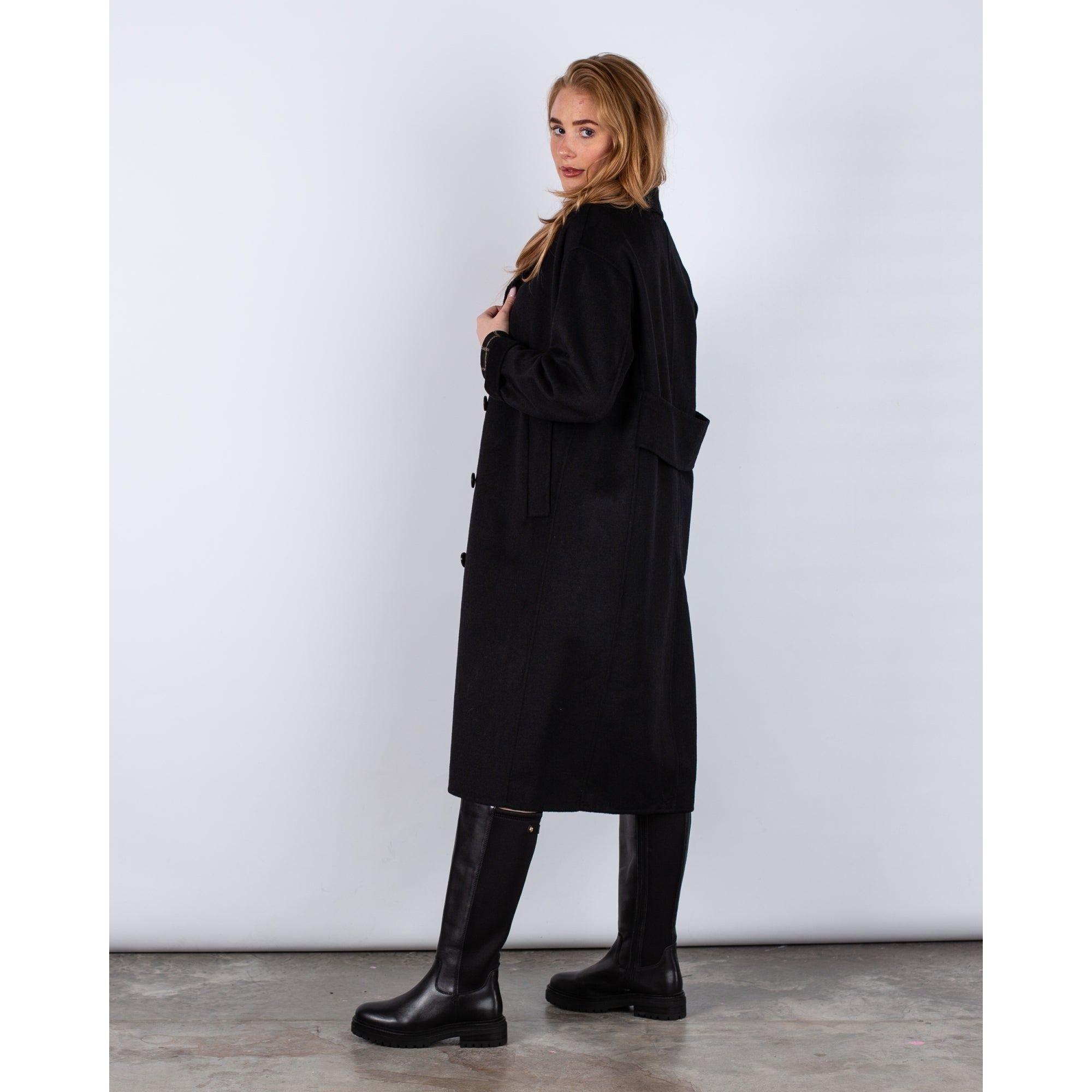 Part Two Lorelai Single Breasted Wool Coat With Half Back Belt Black