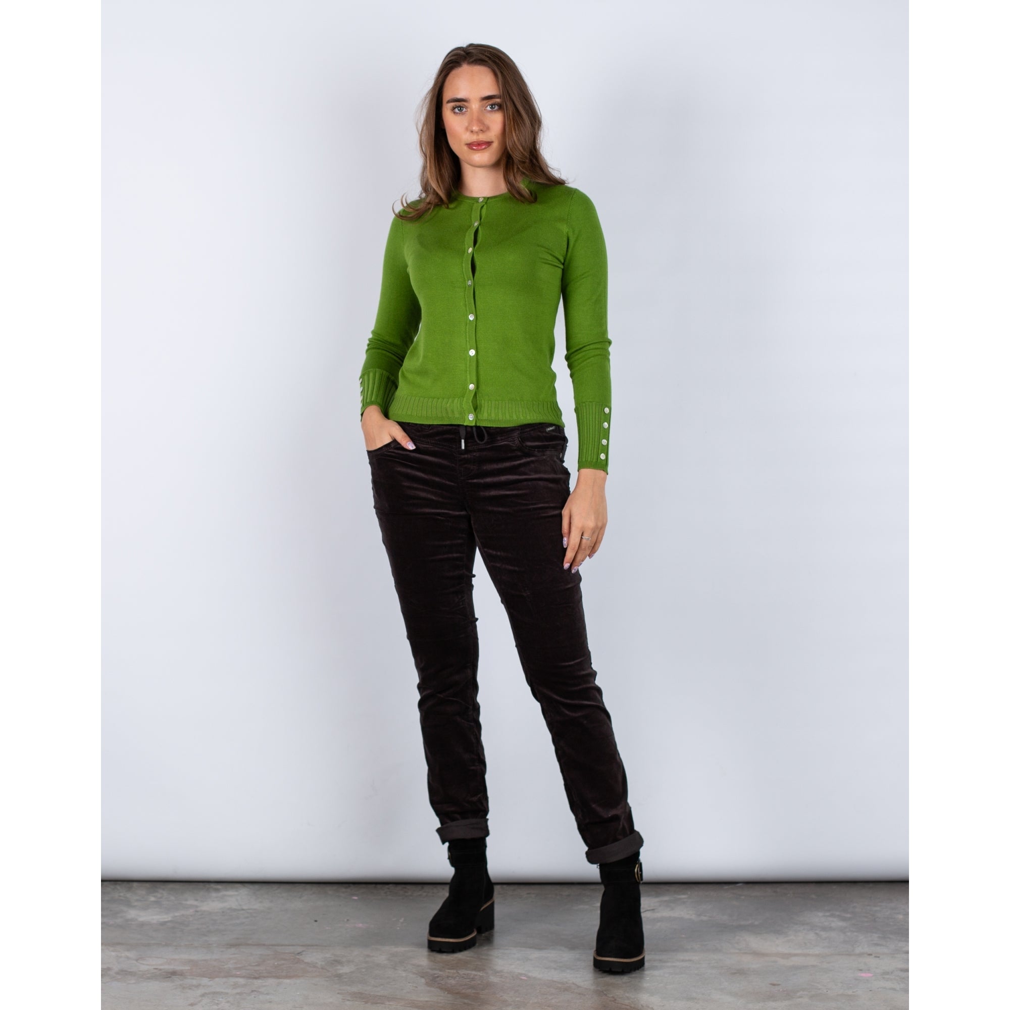 Marble Fashions Button Down Fine Knit Cardigan With Rib Hem Pistachio 221