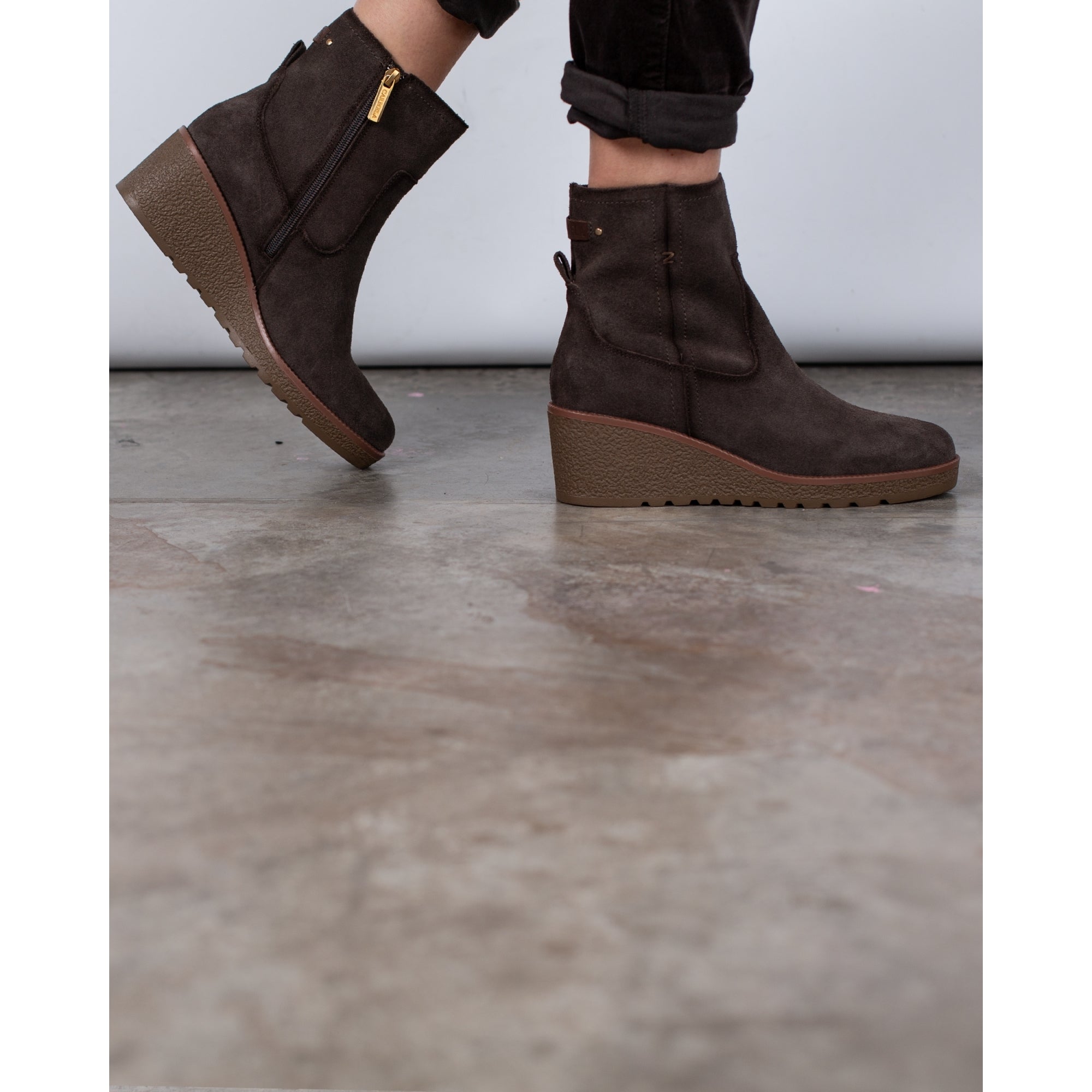 Carmela Suede Wedge Ankle Boots Dark Grey