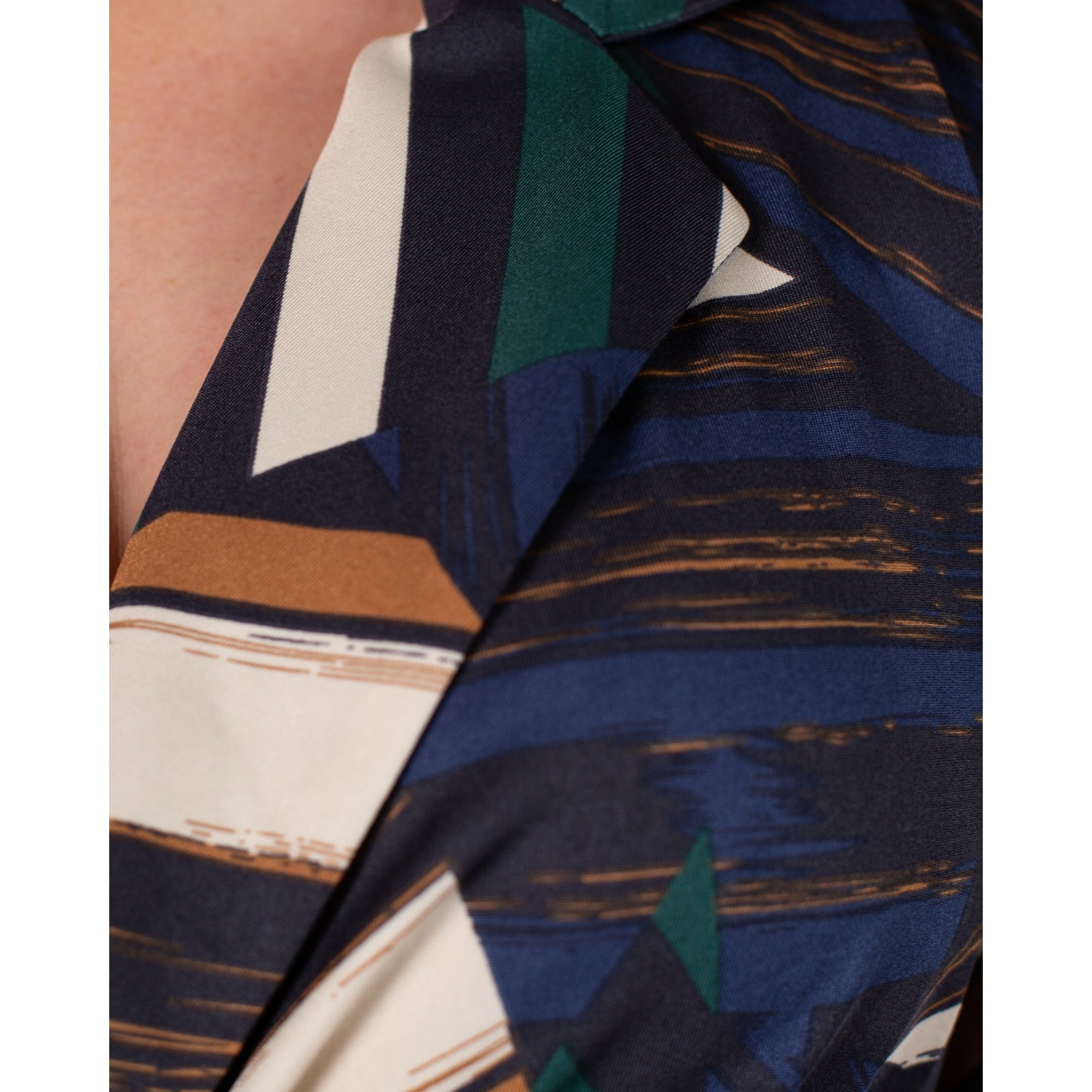 K Design Abstract Stripe Tie Side Jumpsuit Navy/camel