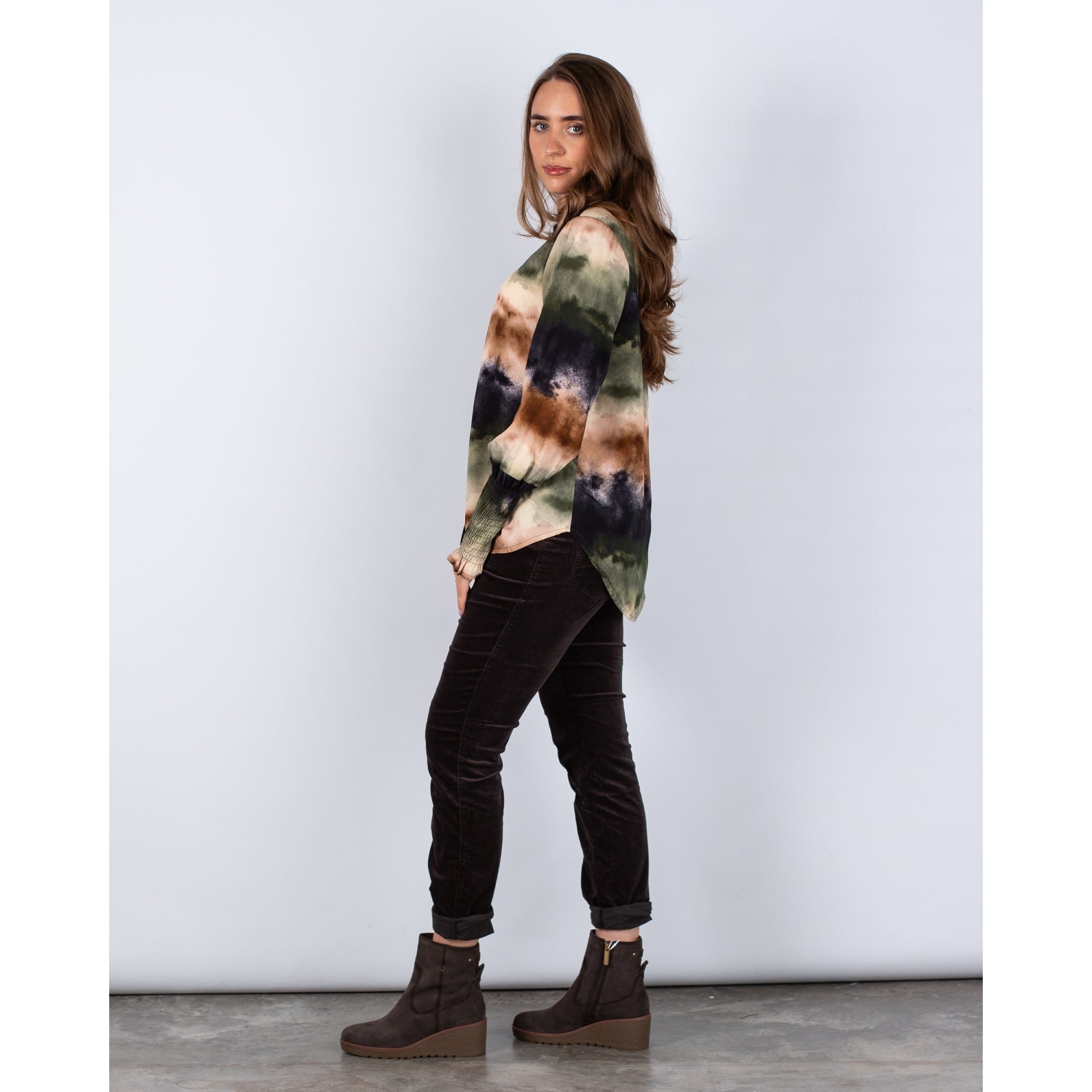 Marta Stripe Ombre Blouse With Elasticated Cuff Green Multi