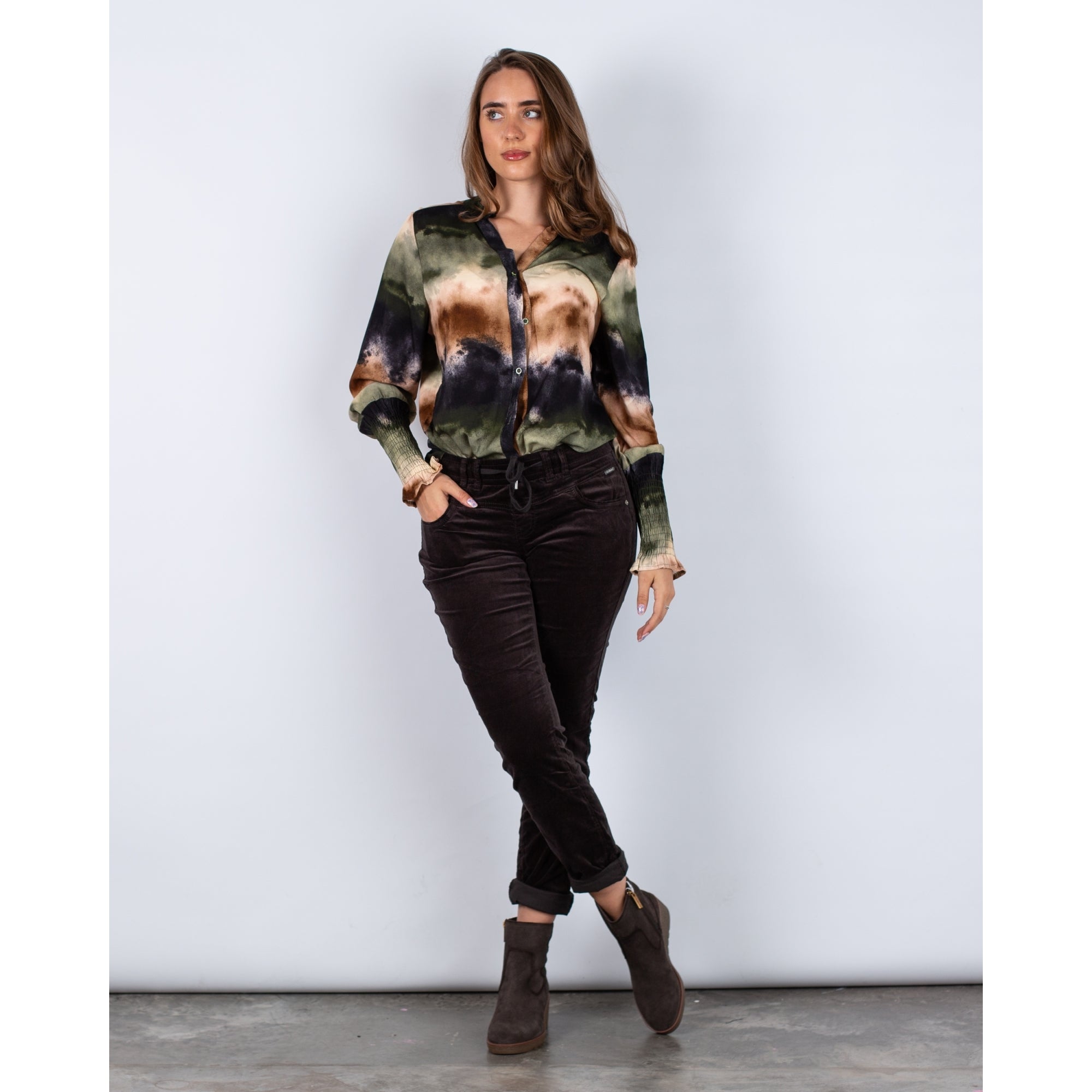 Marta Stripe Ombre Blouse With Elasticated Cuff Green Multi