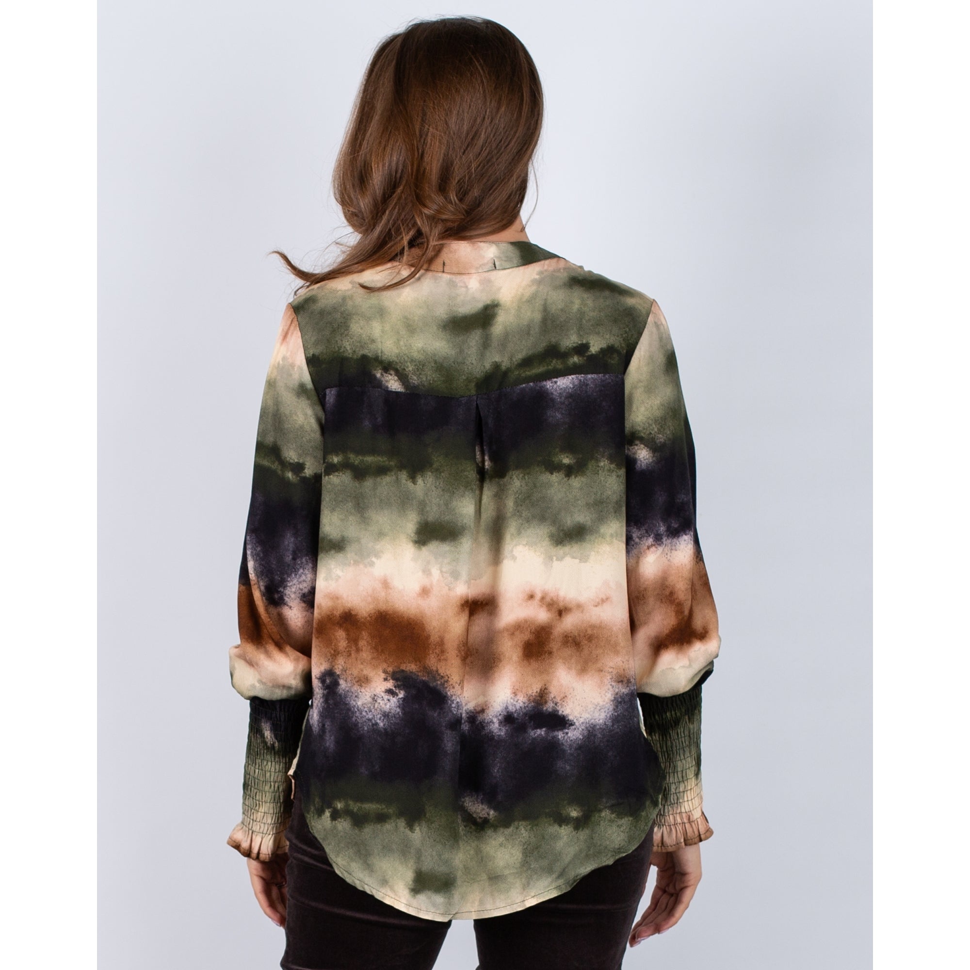 Marta Stripe Ombre Blouse With Elasticated Cuff Green Multi