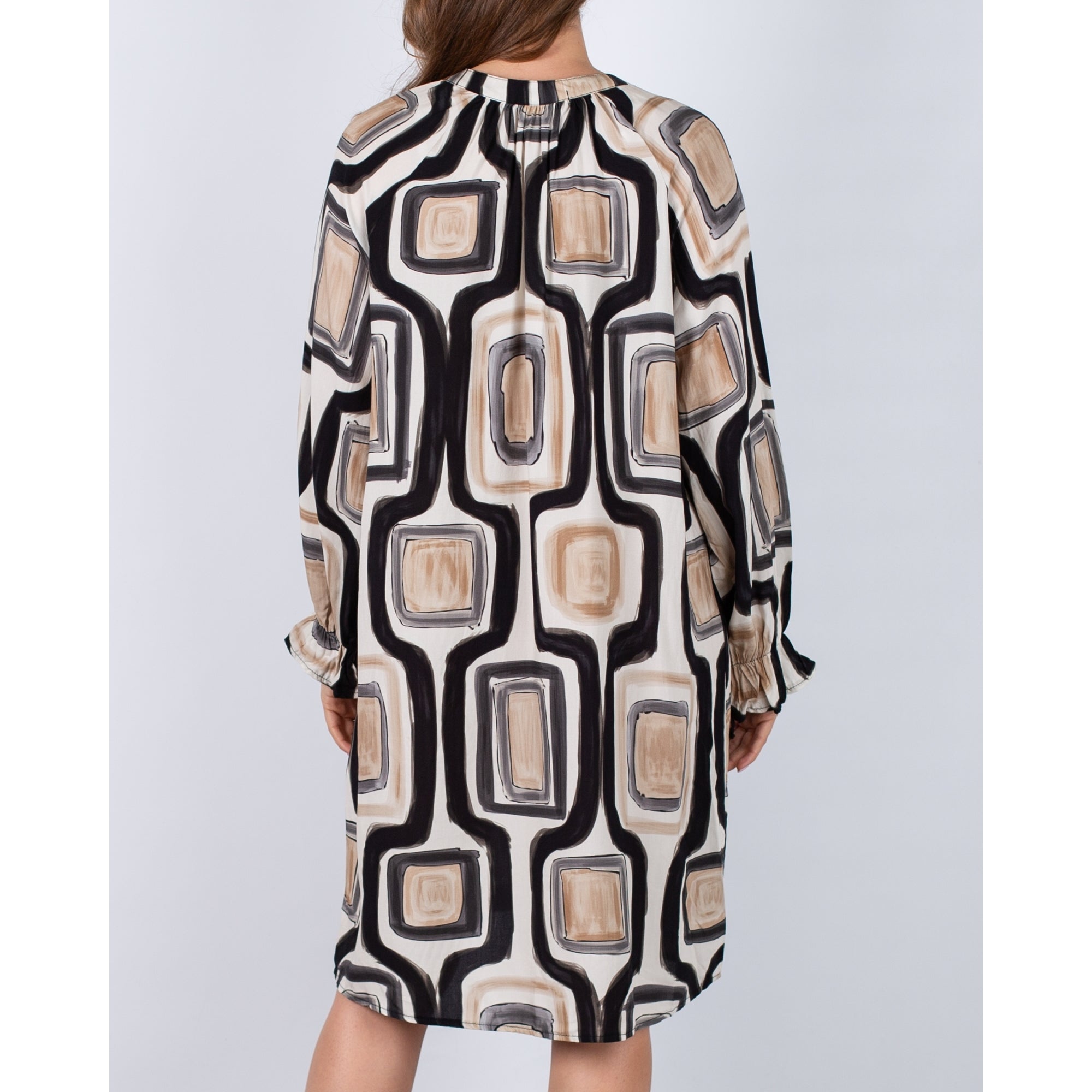 Marta Block Print Loose Bodied Dress Black/beige