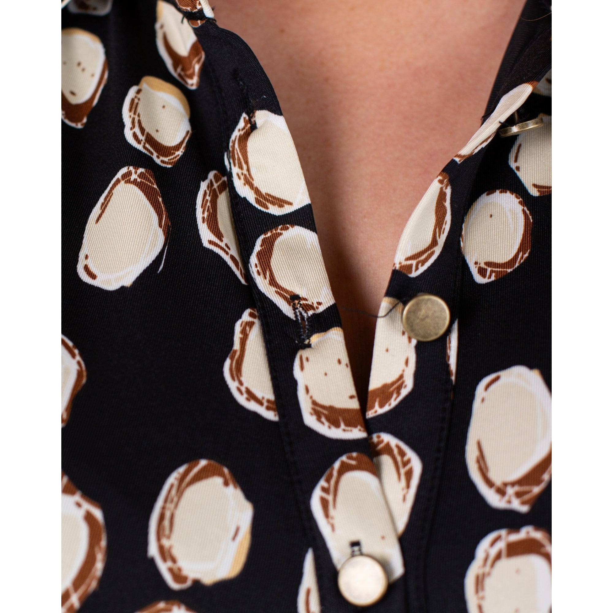 K Design Tie Side Short Circle Print Jersey Dress Black/ivory