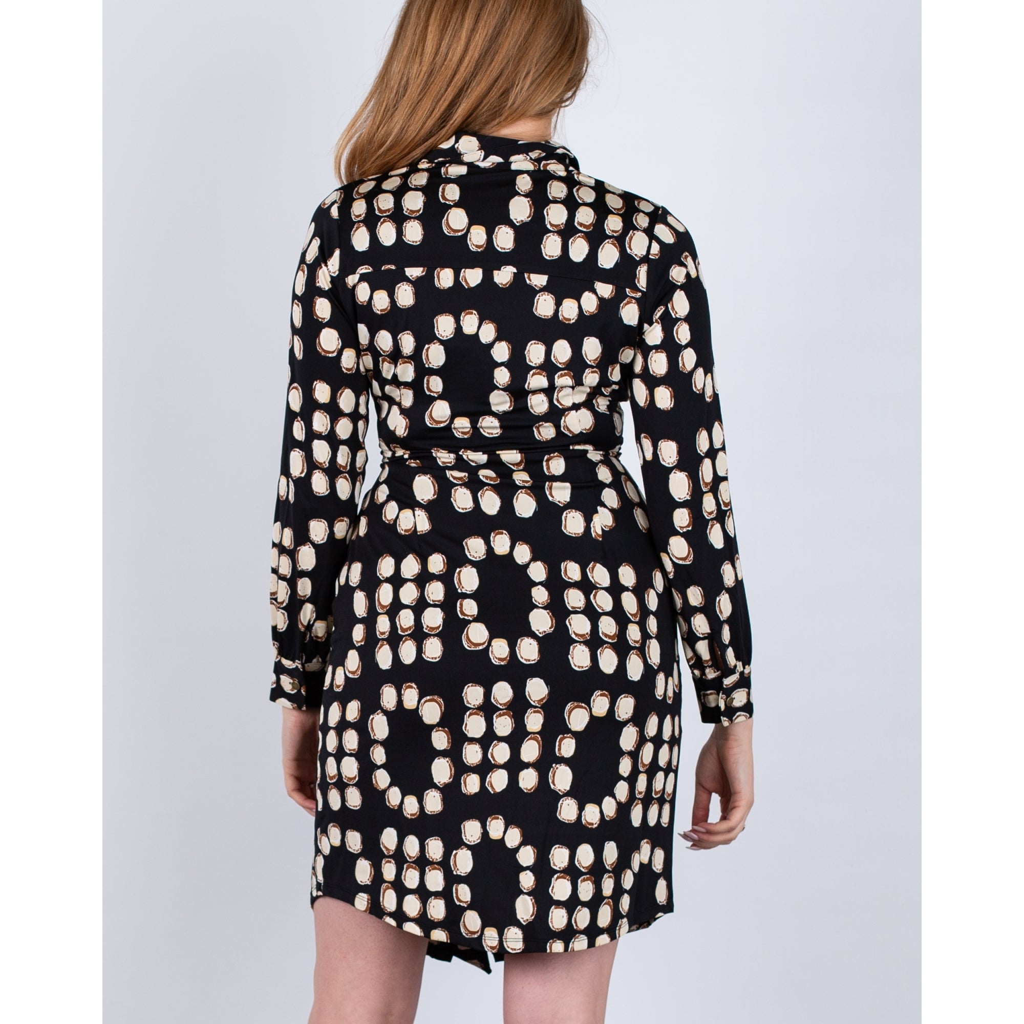 K Design Tie Side Short Circle Print Jersey Dress Black/ivory