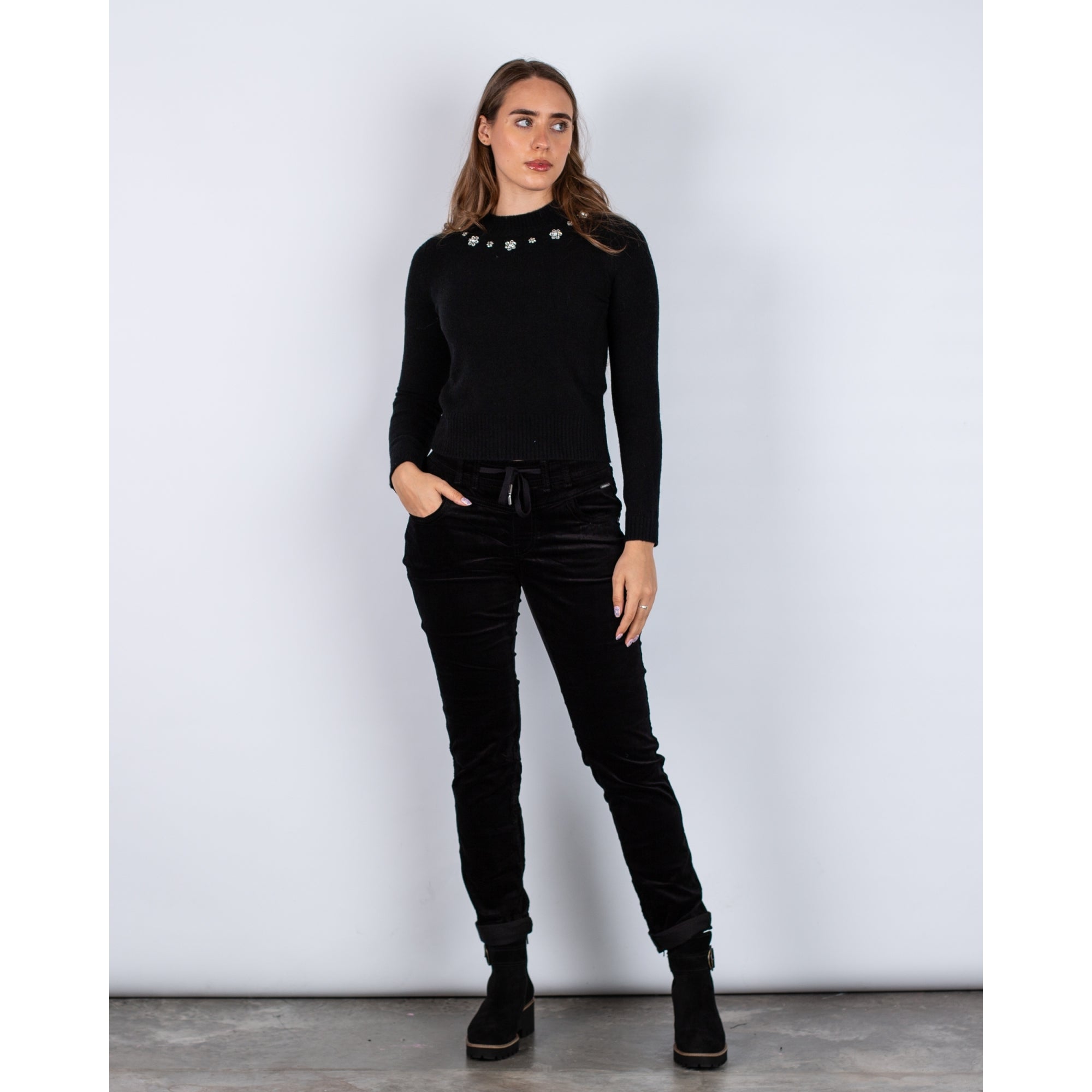 Marella Emme Galizia Knit Jumper With Jewelled Neckline Black