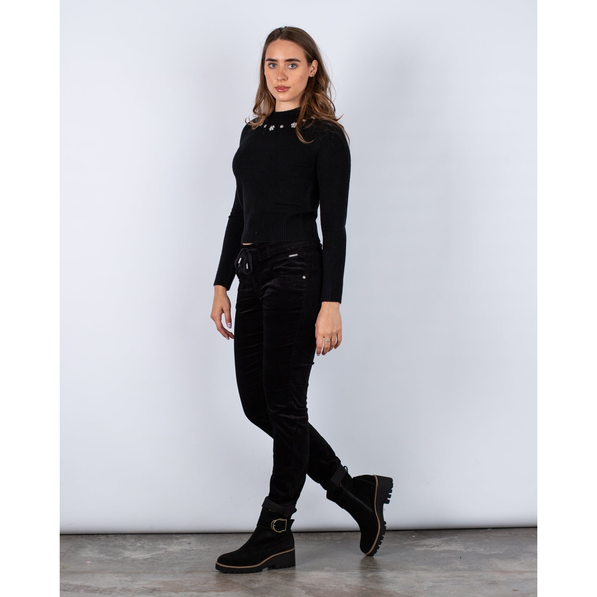 Marella Emme Galizia Knit Jumper With Jewelled Neckline Black