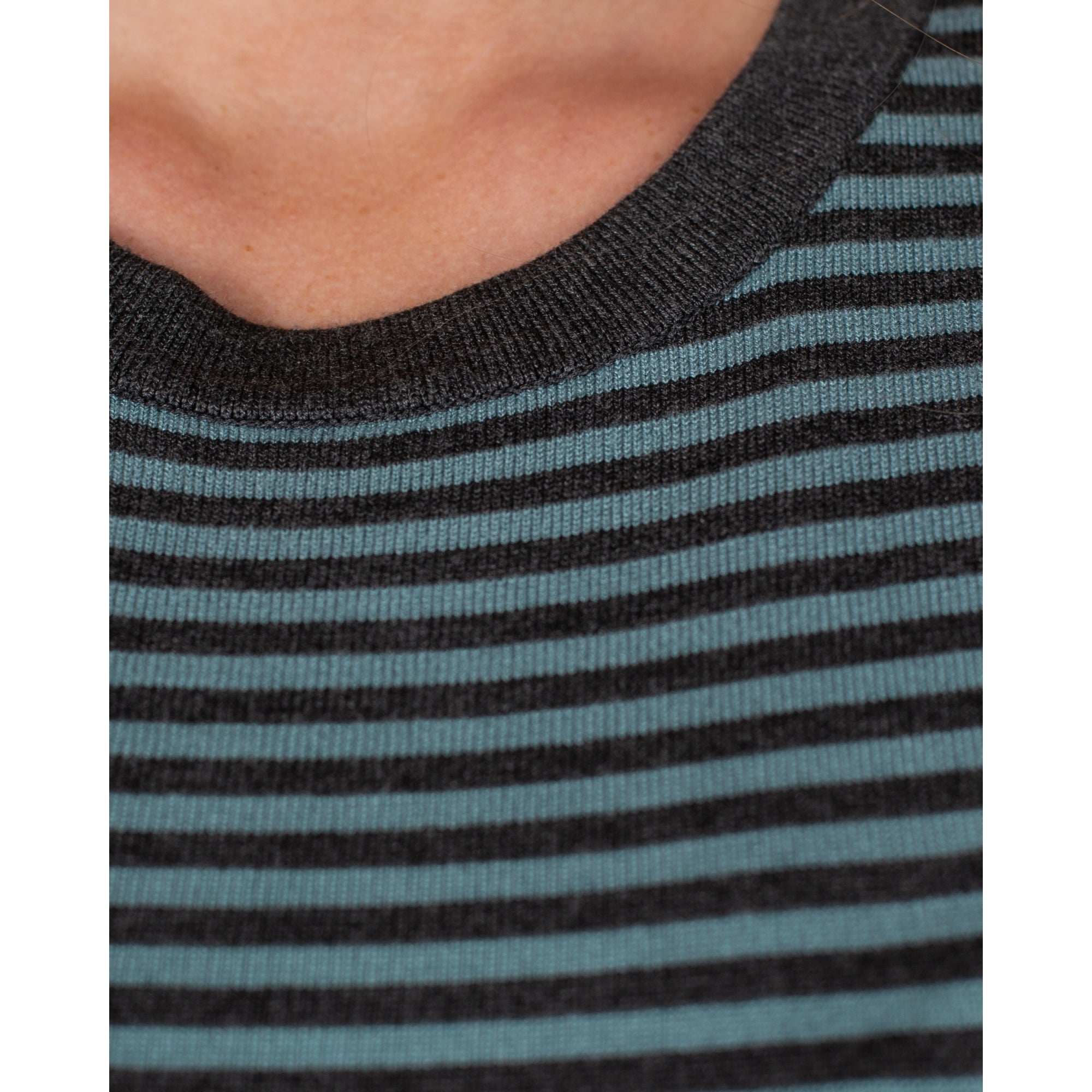 Marble Fashions Round Neck Stripe Jumper With Concealed Pocket Grey/teal