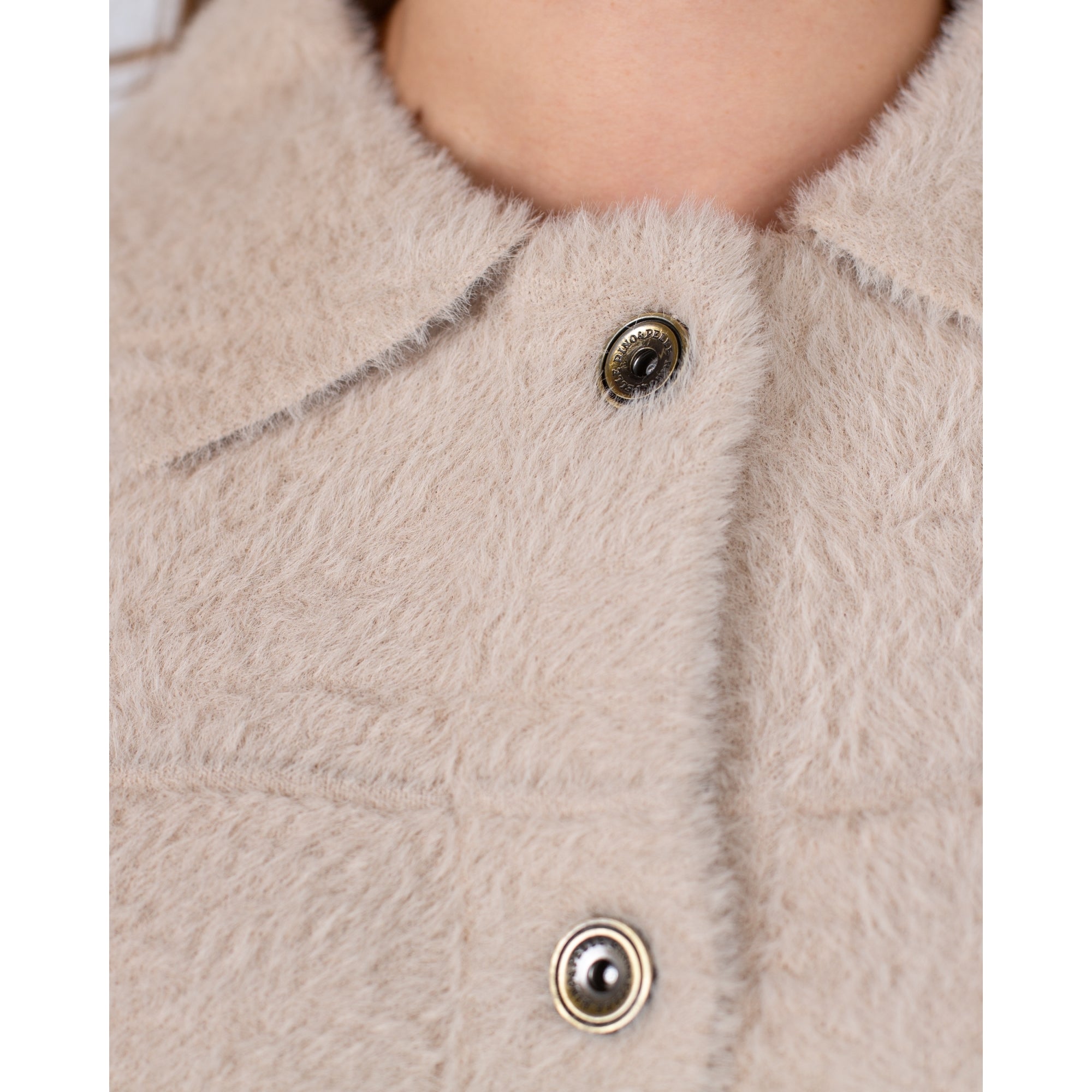 Rino & Pelle Bubbly Button Back Pocket Front Soft Boxy Jacket Stone