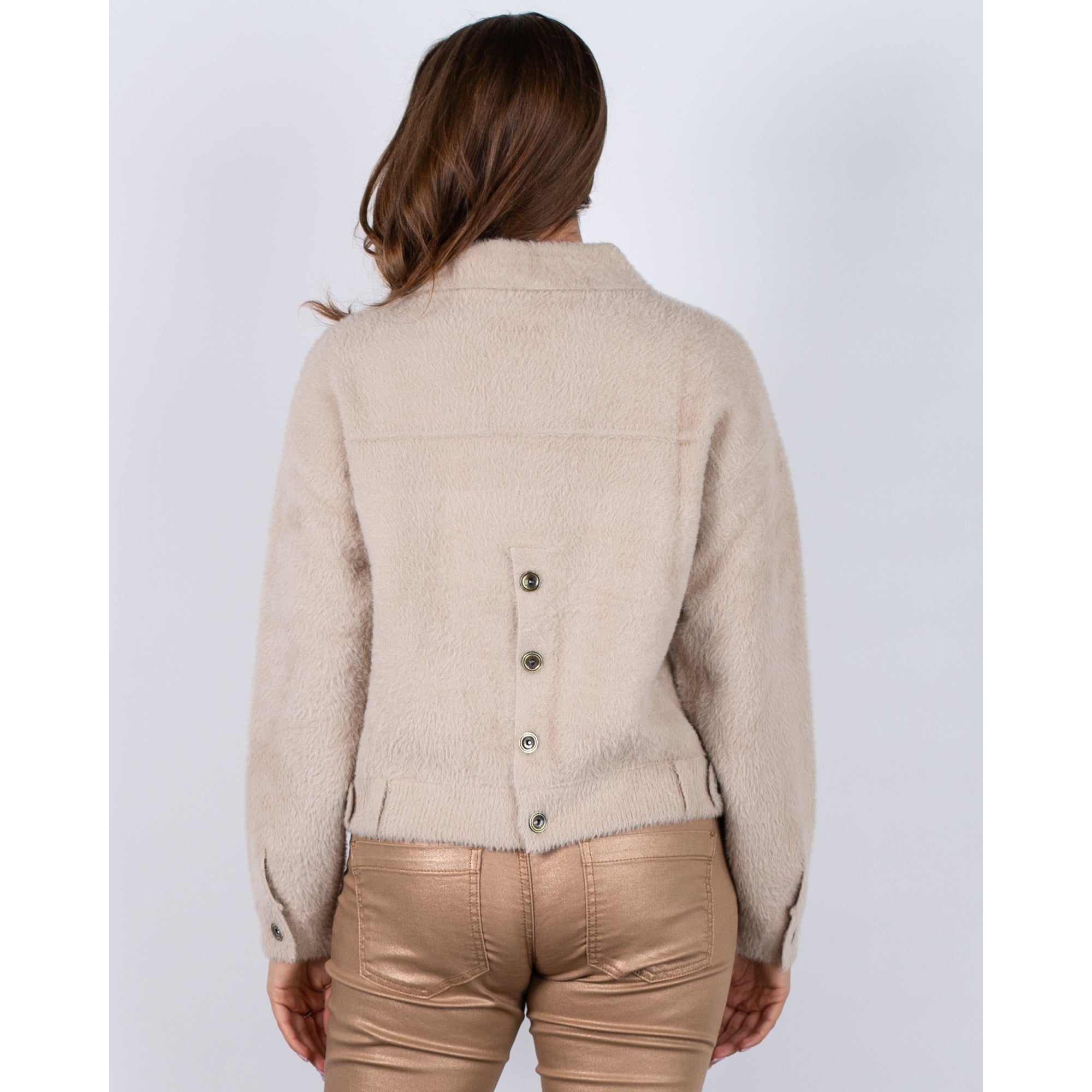 Rino & Pelle Bubbly Button Back Pocket Front Soft Boxy Jacket Stone