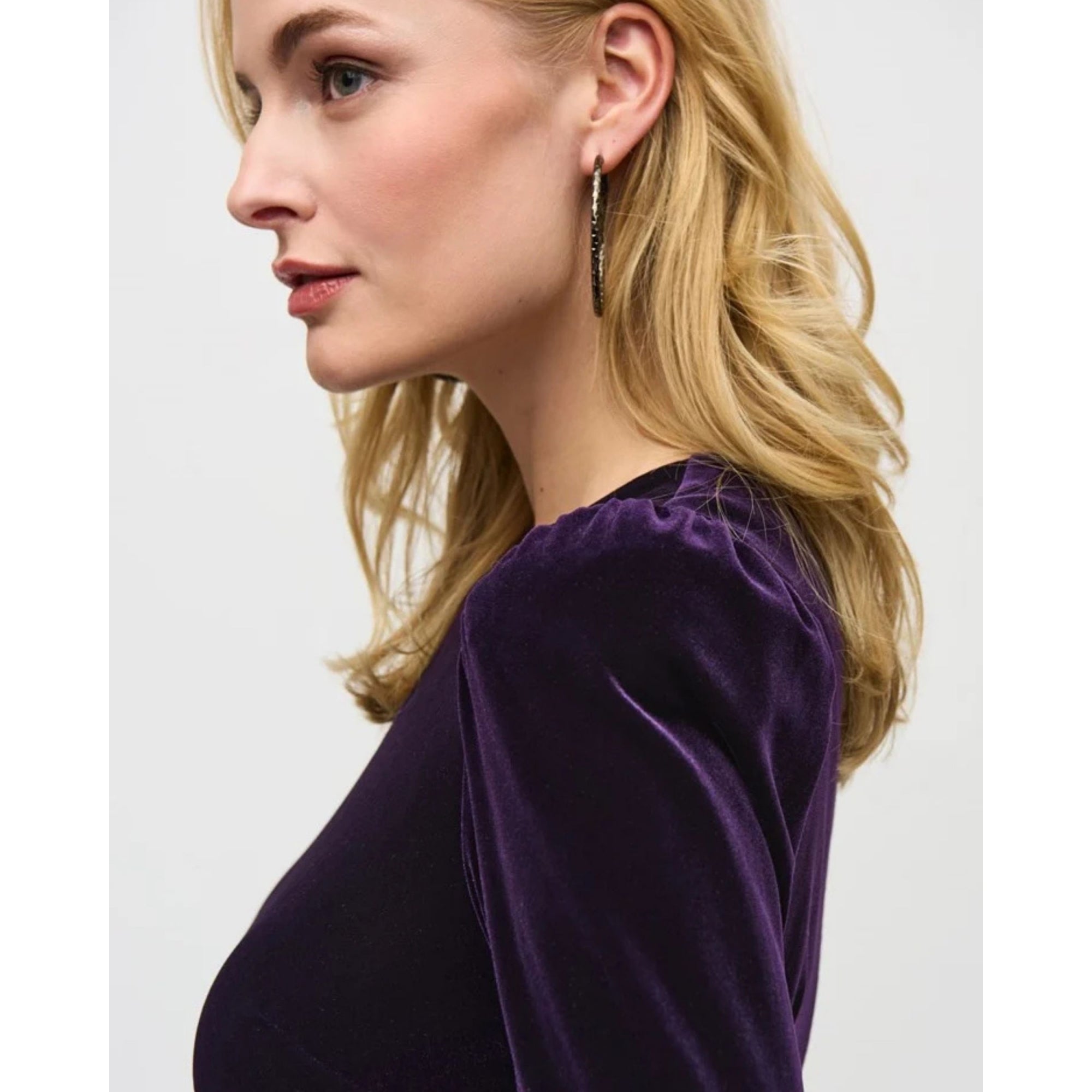 Joseph Ribkoff Ruched Side Velvet Fitted Dress Blackcurrant 4279