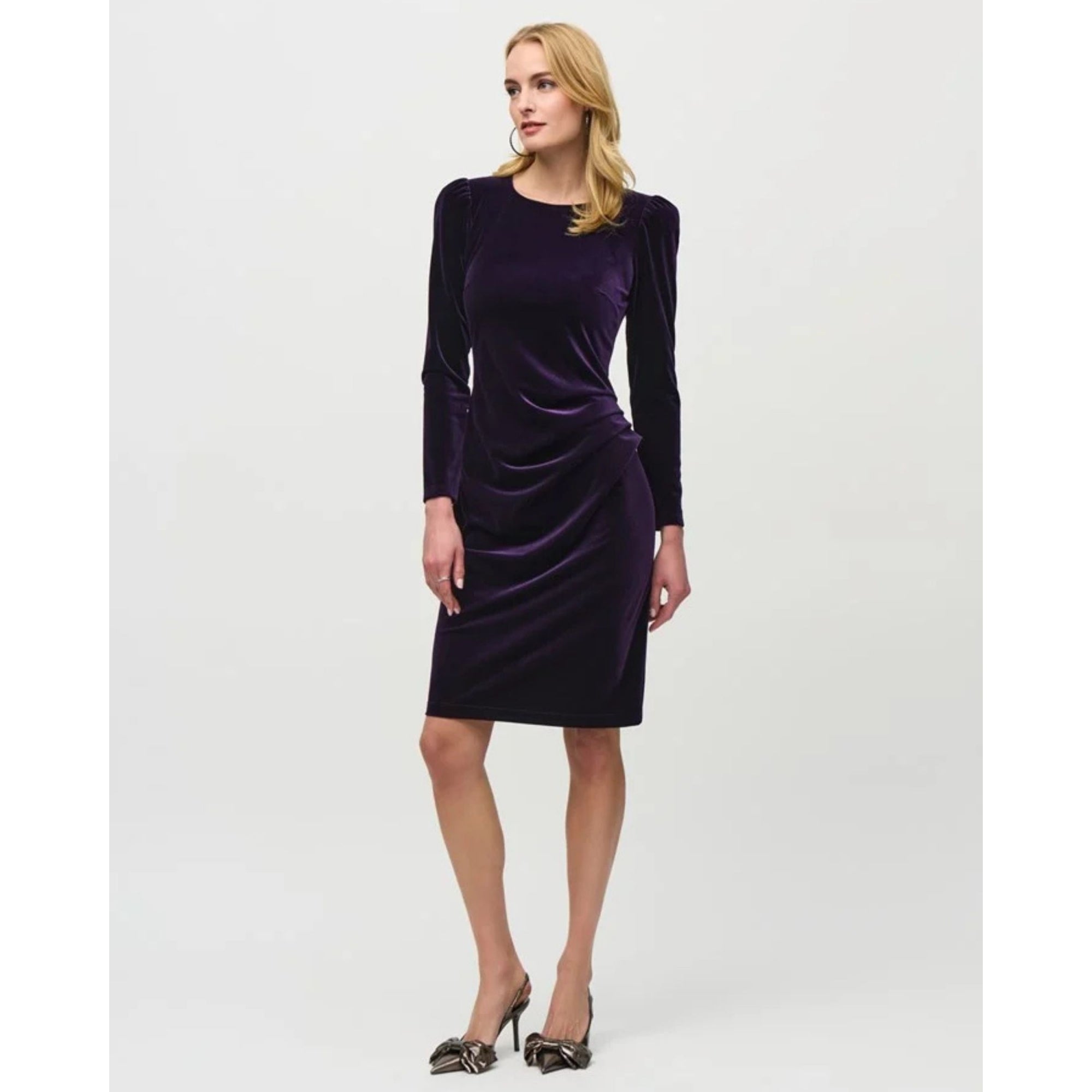 Joseph Ribkoff Ruched Side Velvet Fitted Dress Blackcurrant 4279