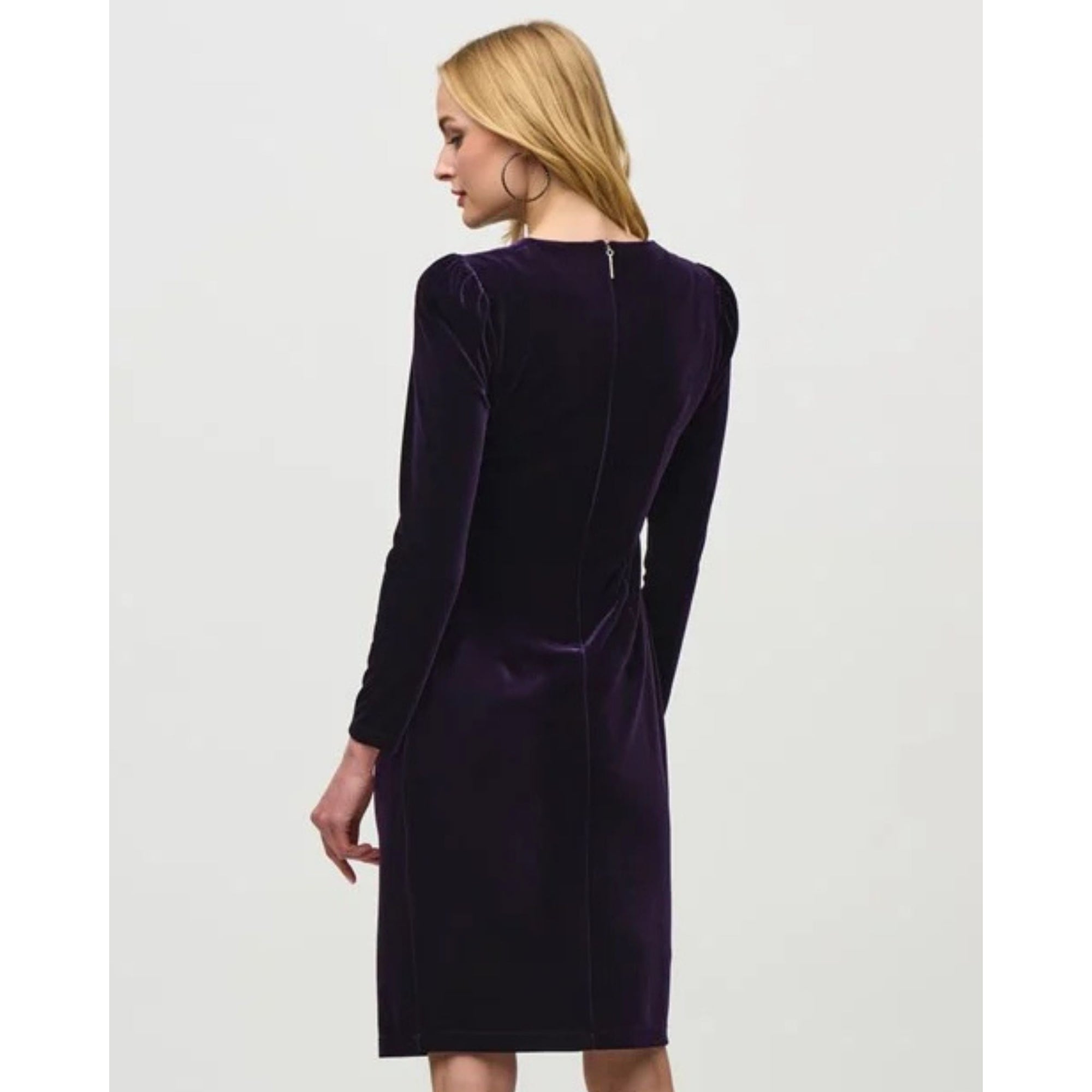 Joseph Ribkoff Ruched Side Velvet Fitted Dress Blackcurrant 4279