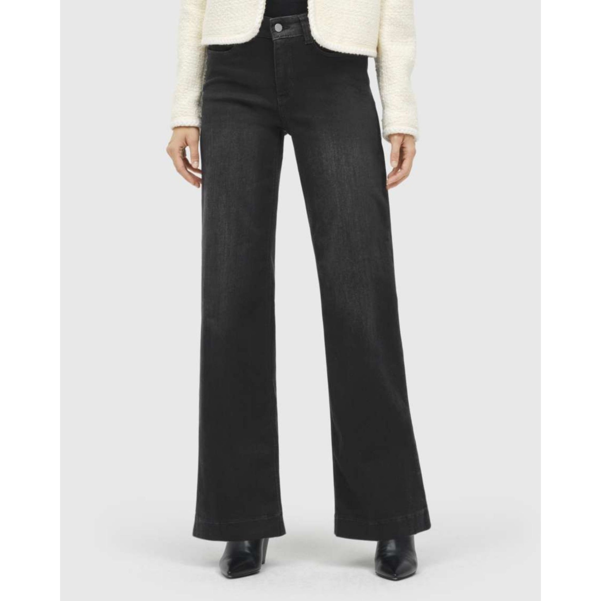 Mac Dream Wide Leg Flared Stretch Denim Jean Black Washed D988 32L