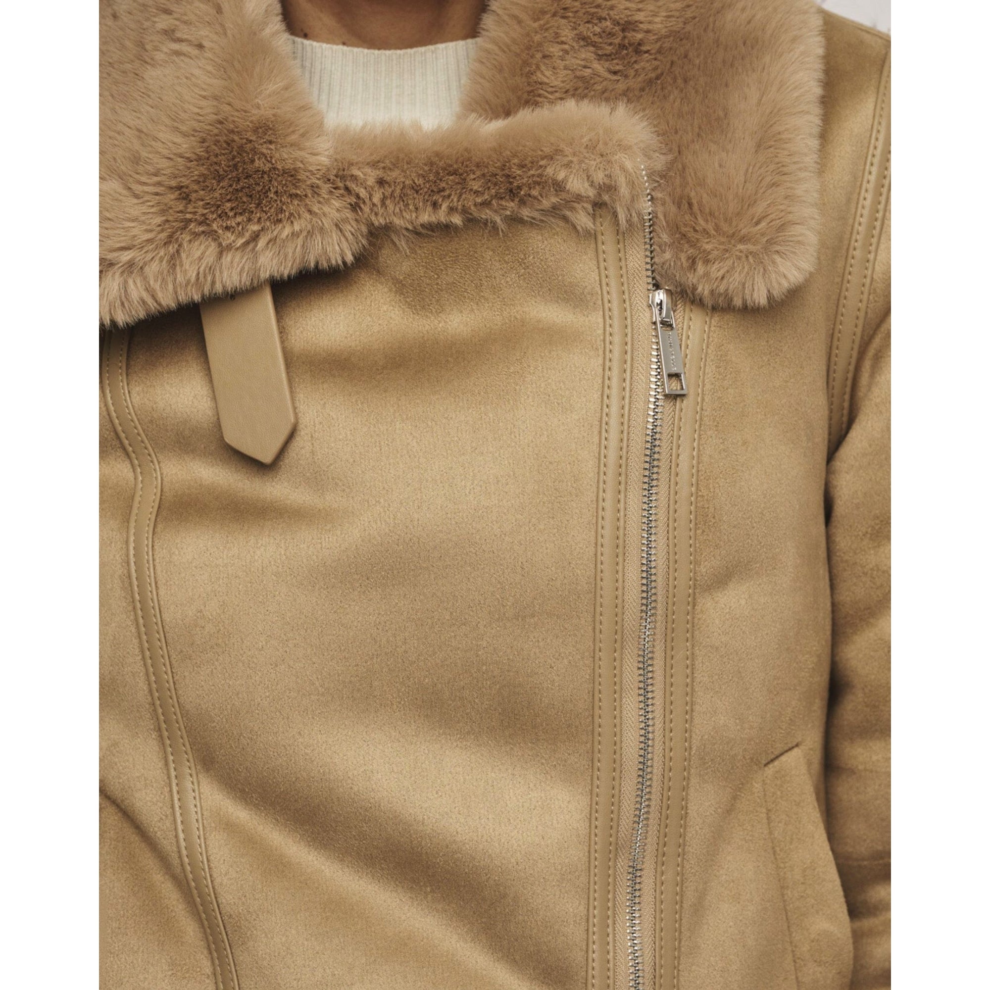 Rino & Pelle Bacia Faux Fur Biker Jacket Sand