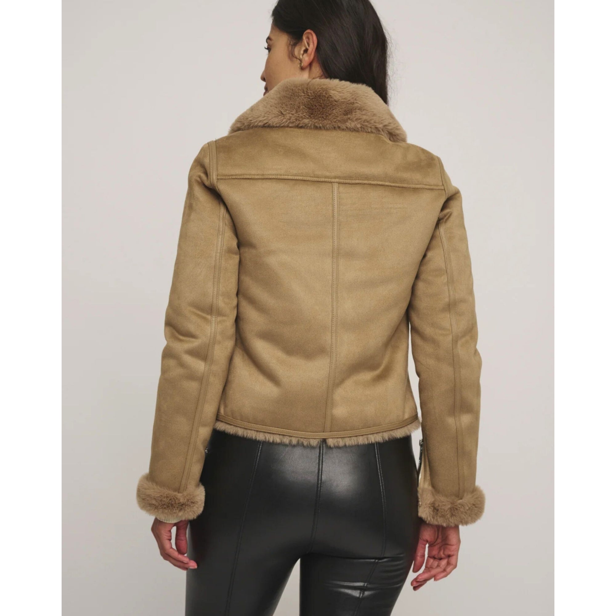 Rino & Pelle Bacia Faux Fur Biker Jacket Sand