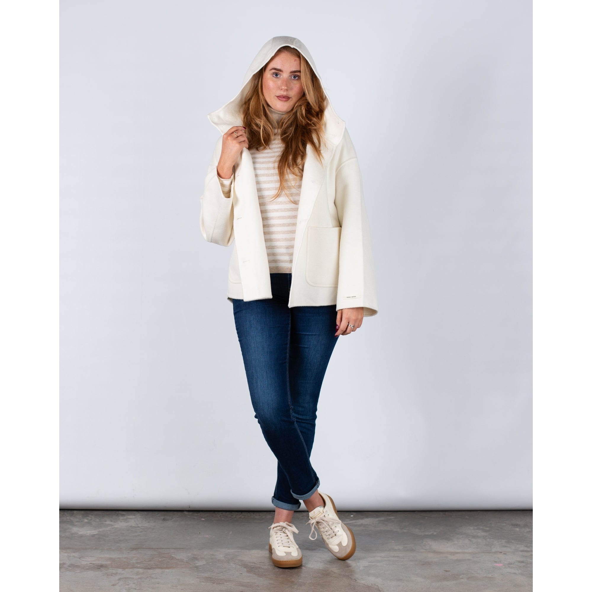 Sunny Studio Cocoon Shaped Wool And Cashmere Jacket Winter White