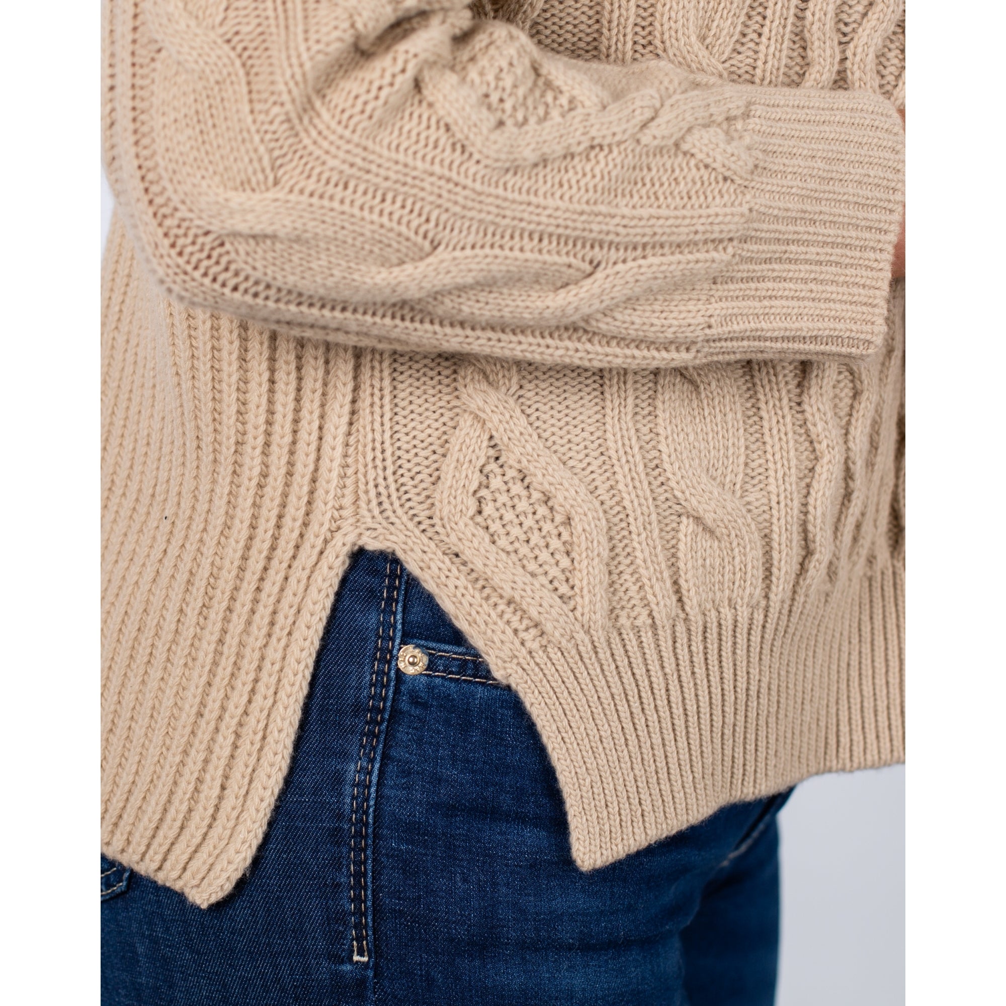 Weekend By Maxmara Veneto Cable Turtle Neck Loose Bodied Ribbed Back Jumper Sand