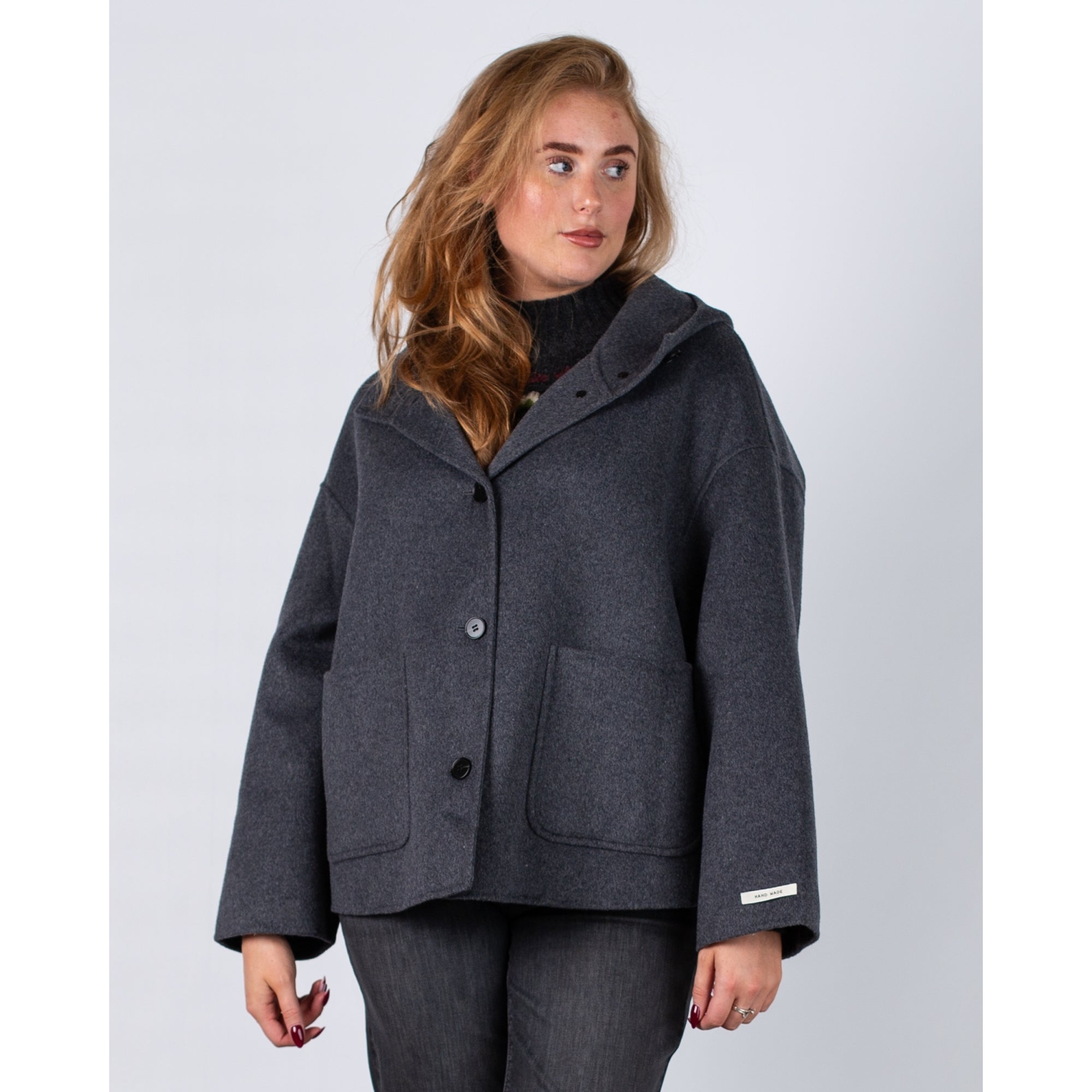 Sunny Studio Cocoon Shaped Wool And Cashmere Jacket Dark Grey
