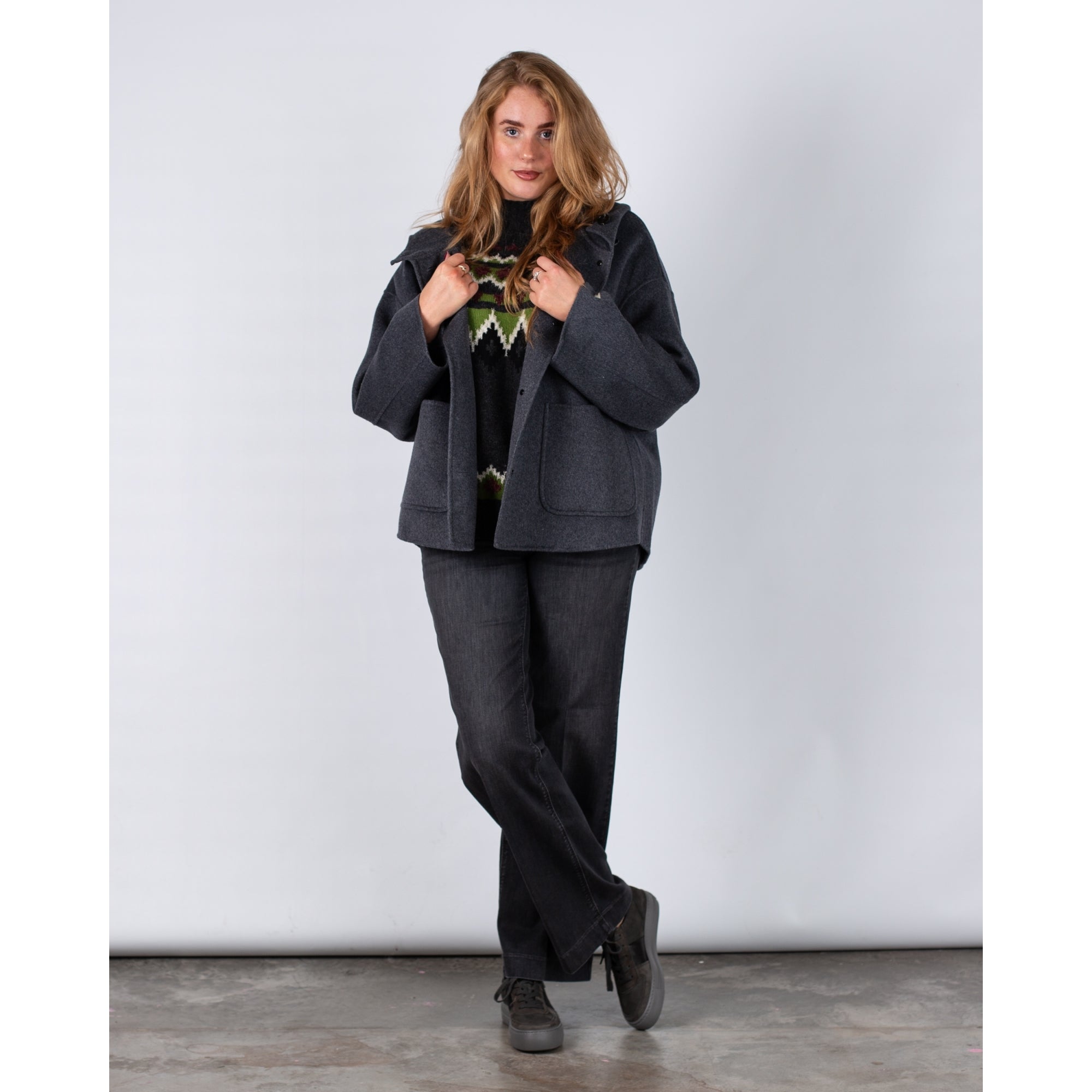 Sunny Studio Cocoon Shaped Wool And Cashmere Jacket Dark Grey