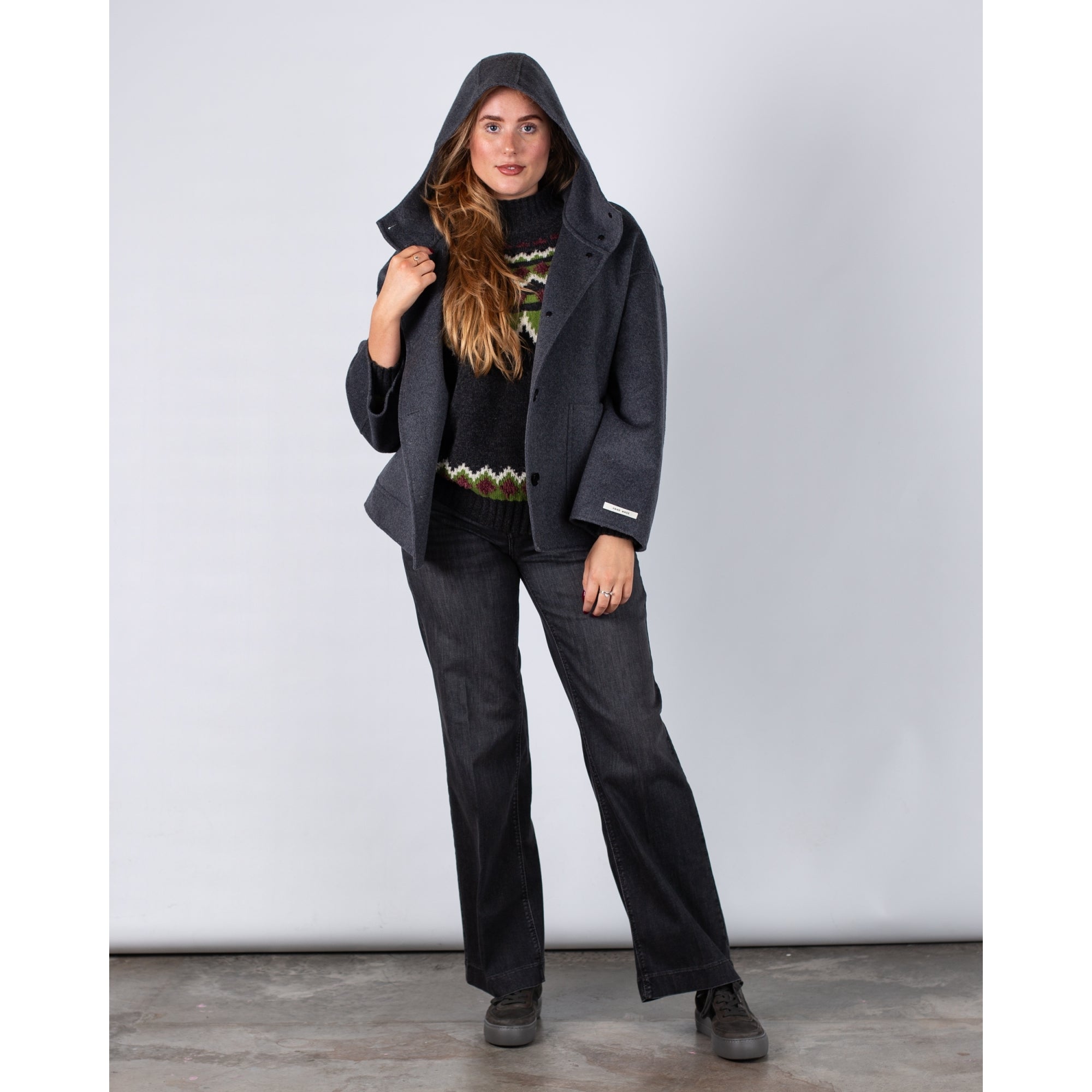 Sunny Studio Cocoon Shaped Wool And Cashmere Jacket Dark Grey