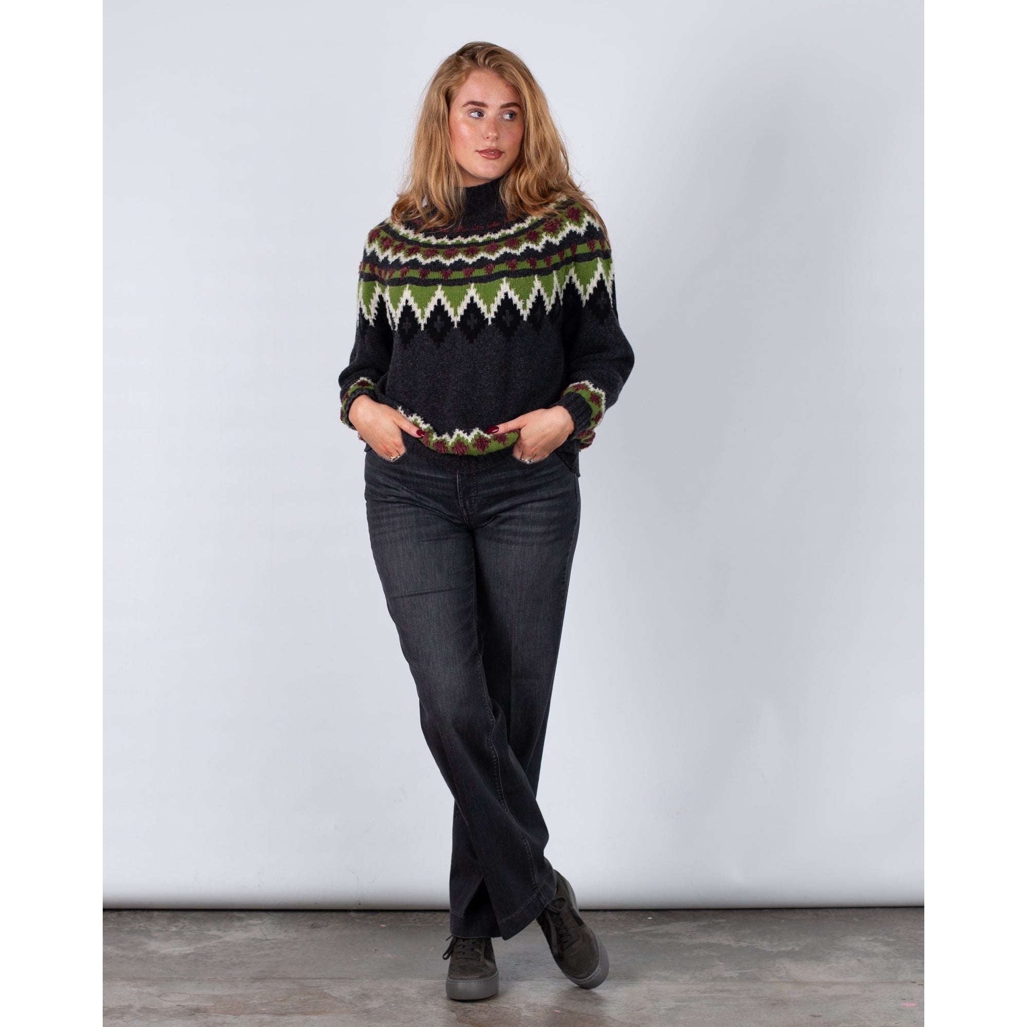 Weekend By Maxmara Orario Fairisle Loose Bodied Jumper Green/Grey