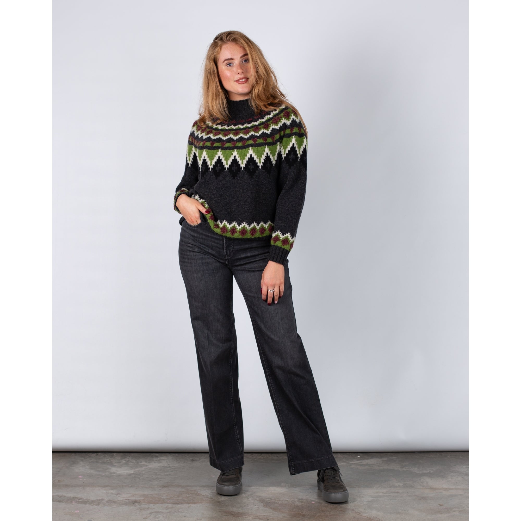 Weekend By Maxmara Orario Fairisle Loose Bodied Jumper Green/Grey