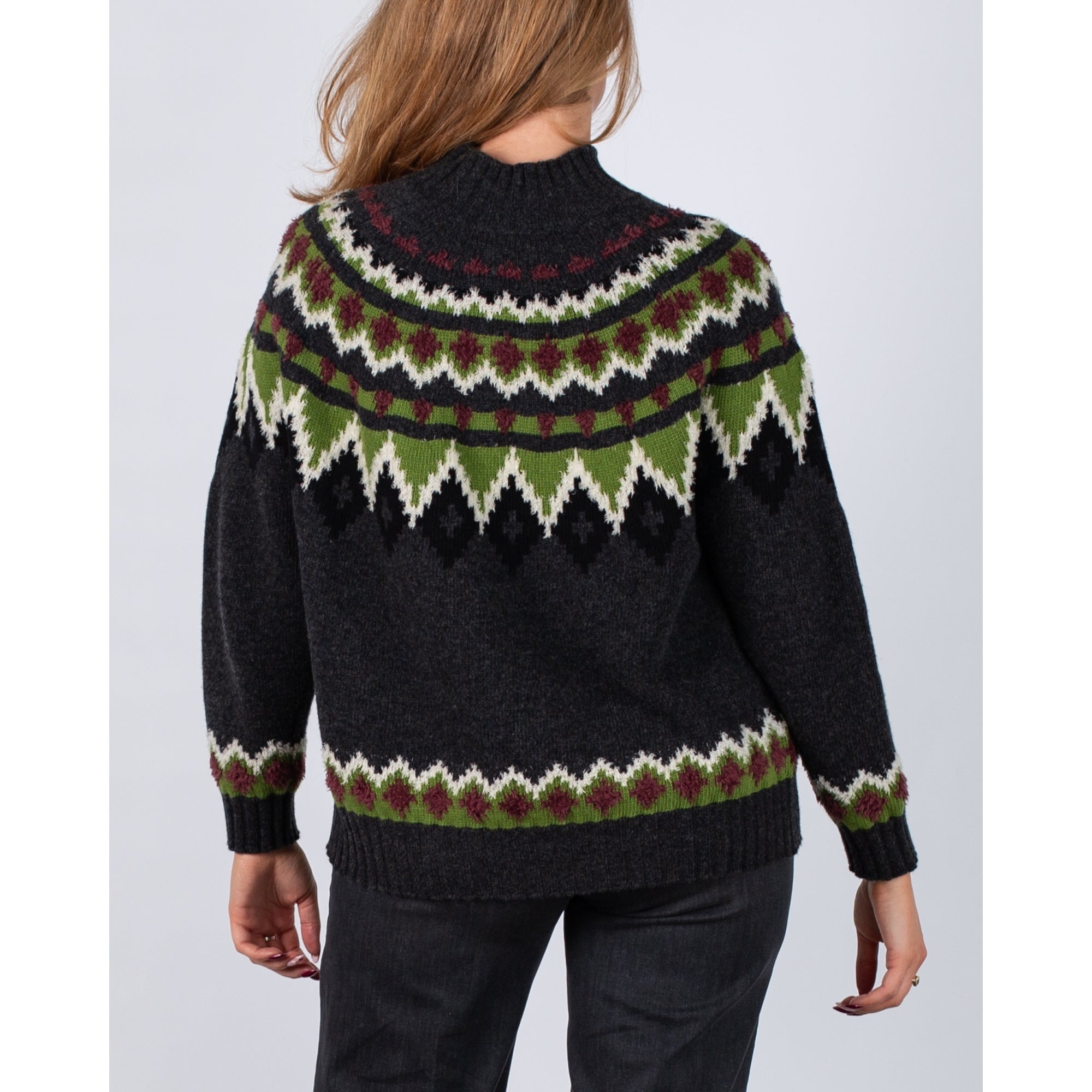 Weekend By Maxmara Orario Fairisle Loose Bodied Jumper Green/Grey