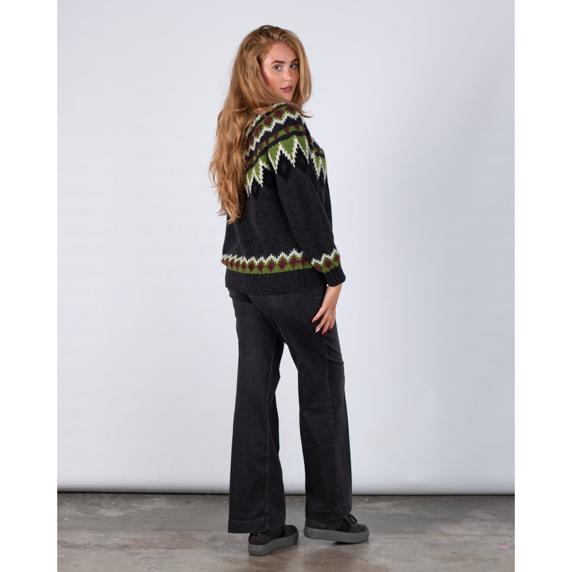 Weekend By Maxmara Orario Fairisle Loose Bodied Jumper Green/Grey