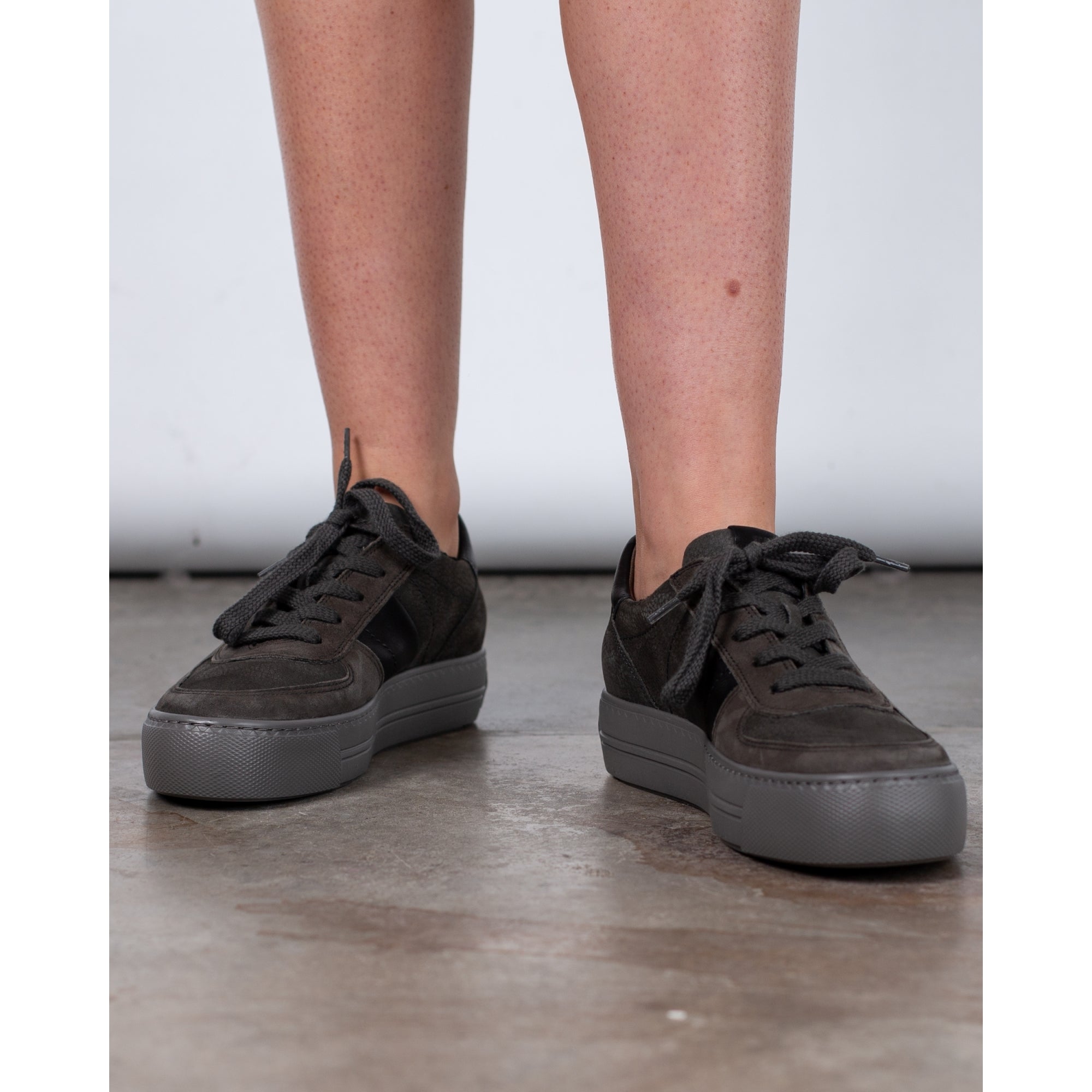 Paul Green Nubuck Suede Flatform Trainers With Side Stripe Dark Grey