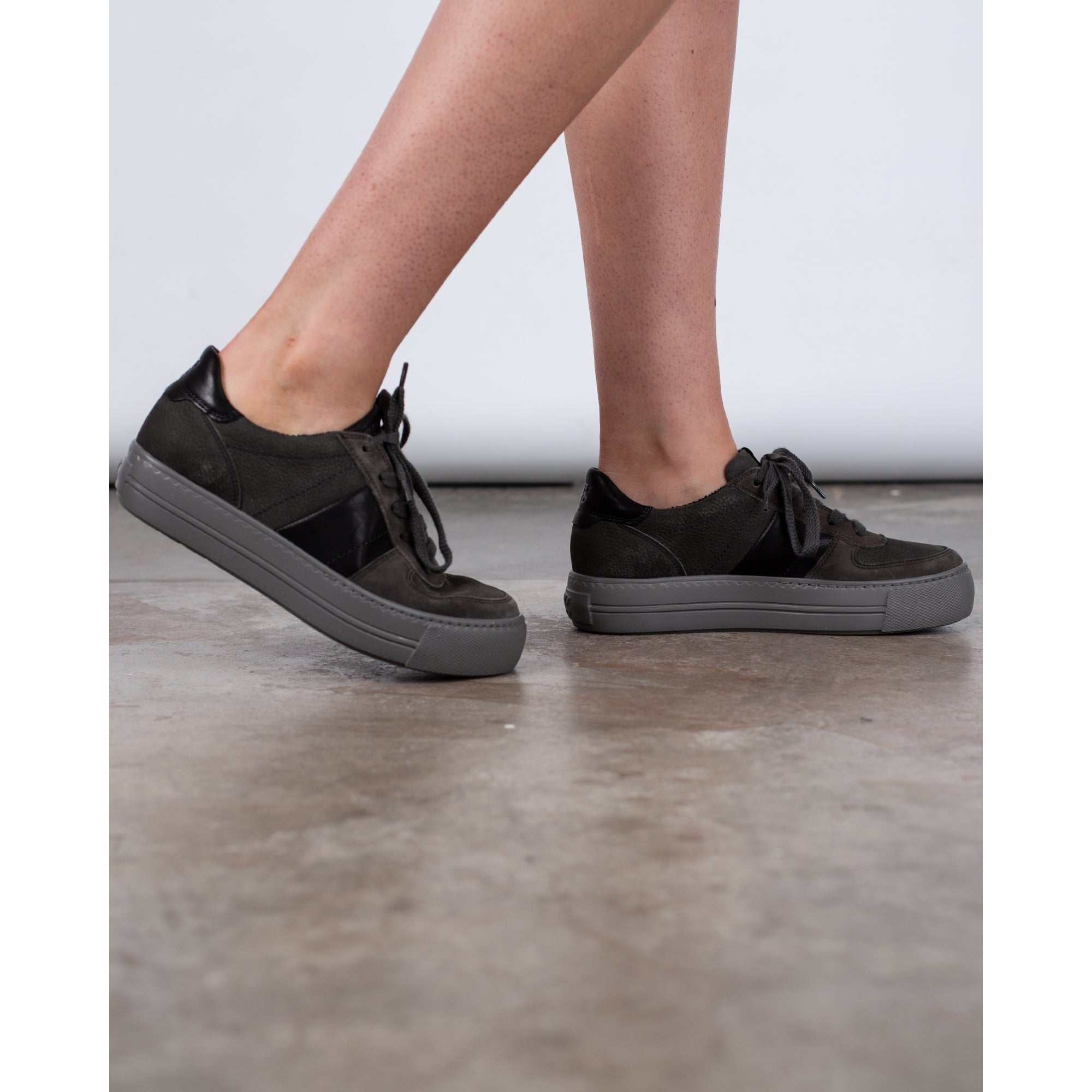 Paul Green Nubuck Suede Flatform Trainers With Side Stripe Dark Grey