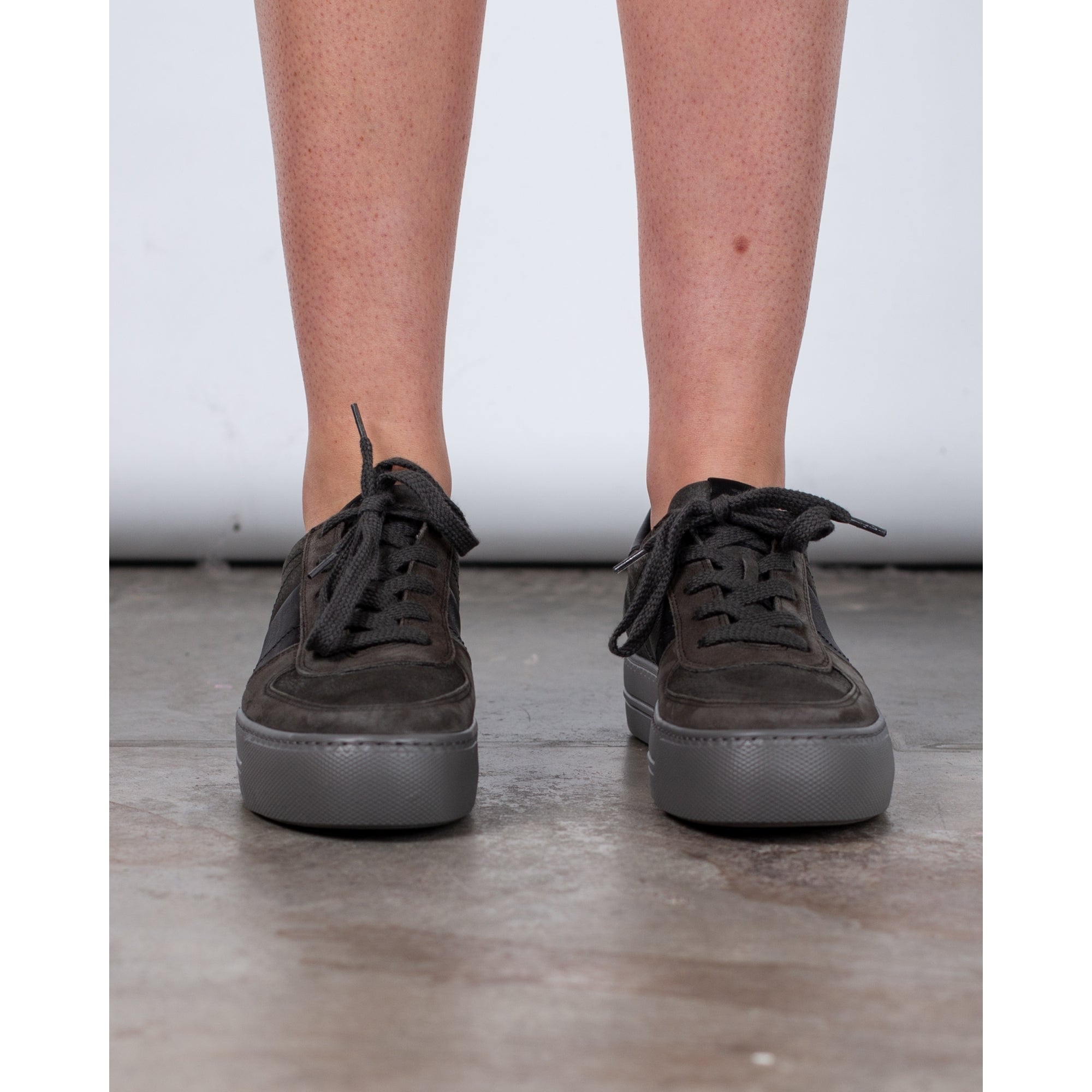 Paul Green Nubuck Suede Flatform Trainers With Side Stripe Dark Grey