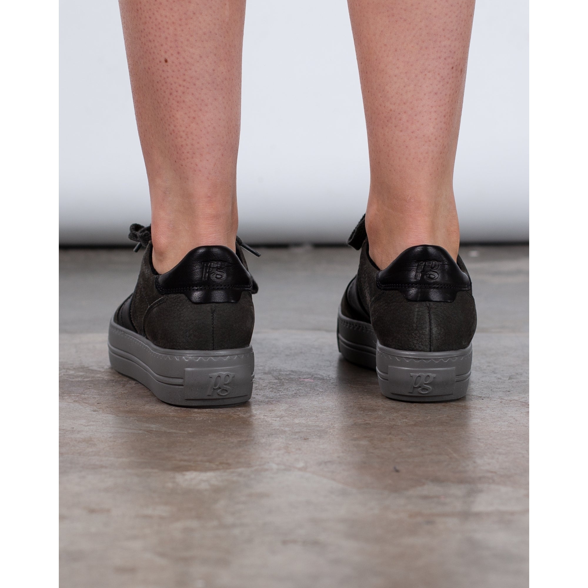 Paul Green Nubuck Suede Flatform Trainers With Side Stripe Dark Grey