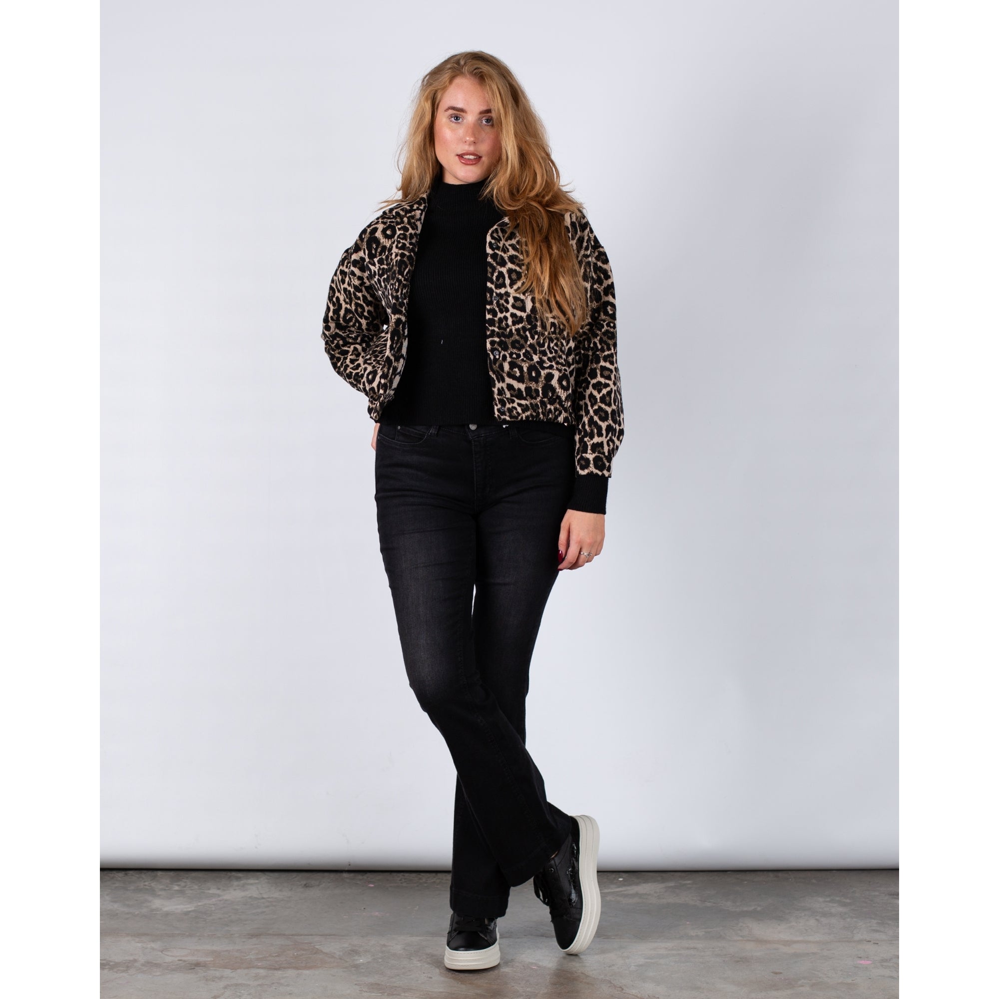Marta Paulina Cropped Leopard Print Bomber Jacket Leopard