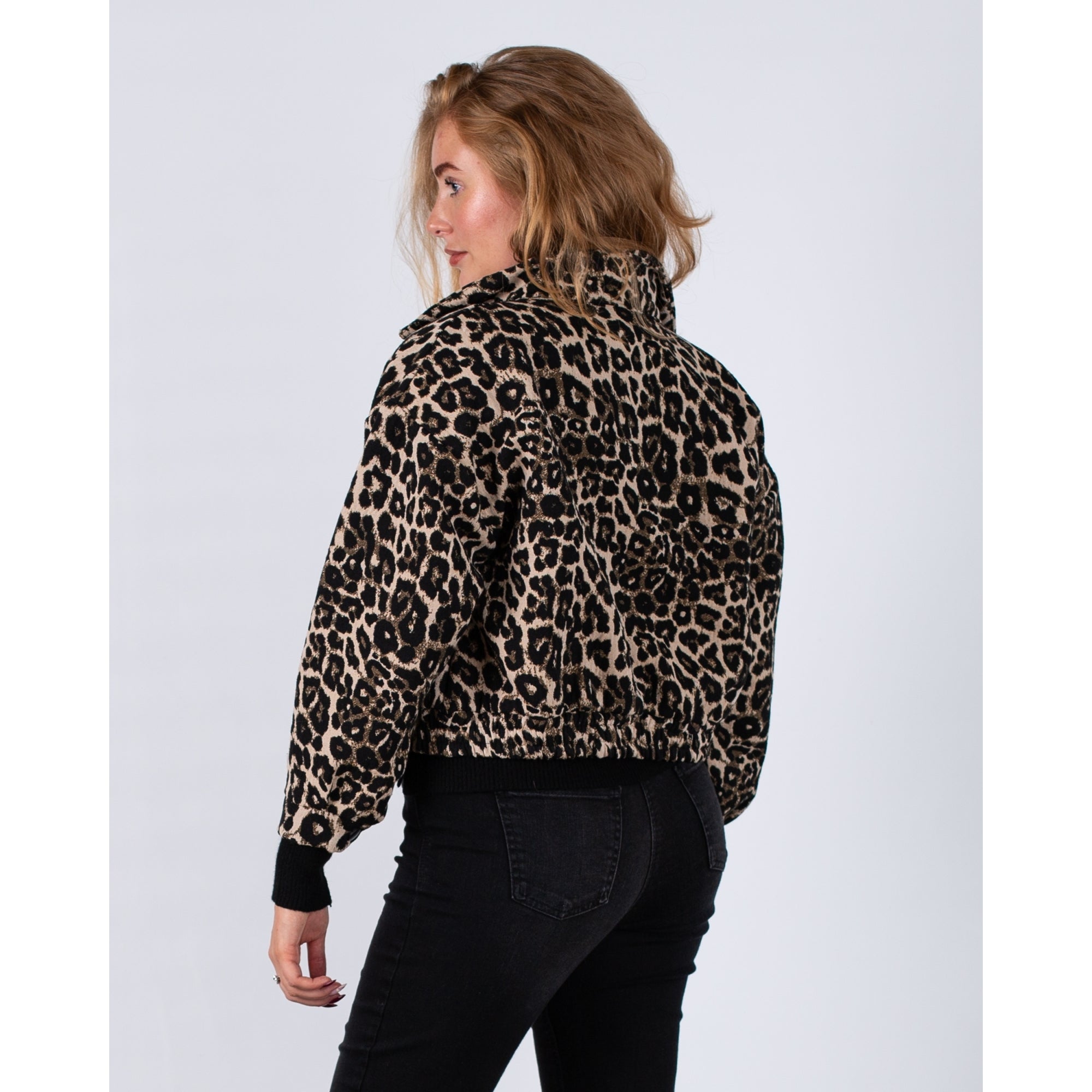 Marta Paulina Cropped Leopard Print Bomber Jacket Leopard