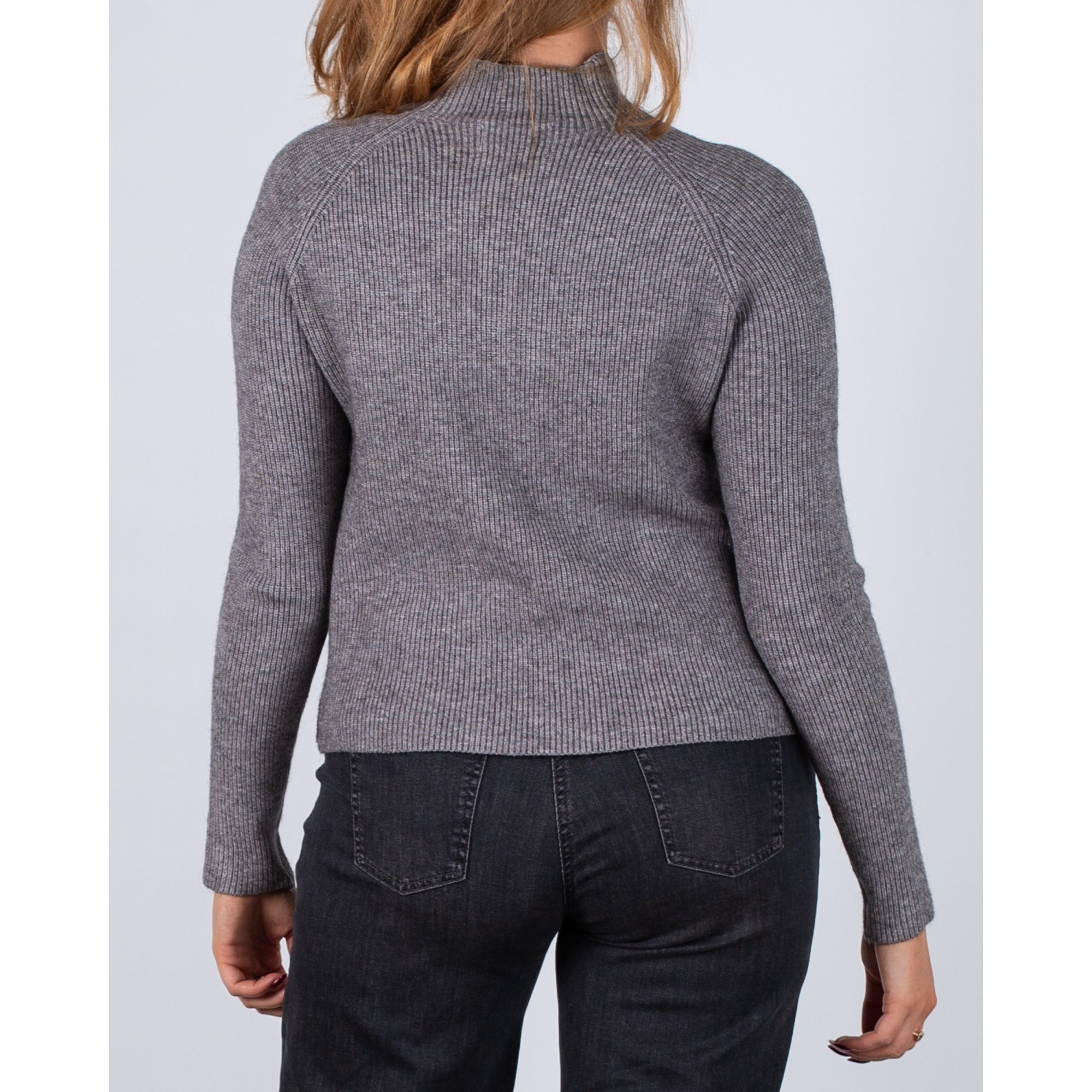 Sunny Studio Silvia Turtle Neck Ribbed Sweater With Button Down Side Grey