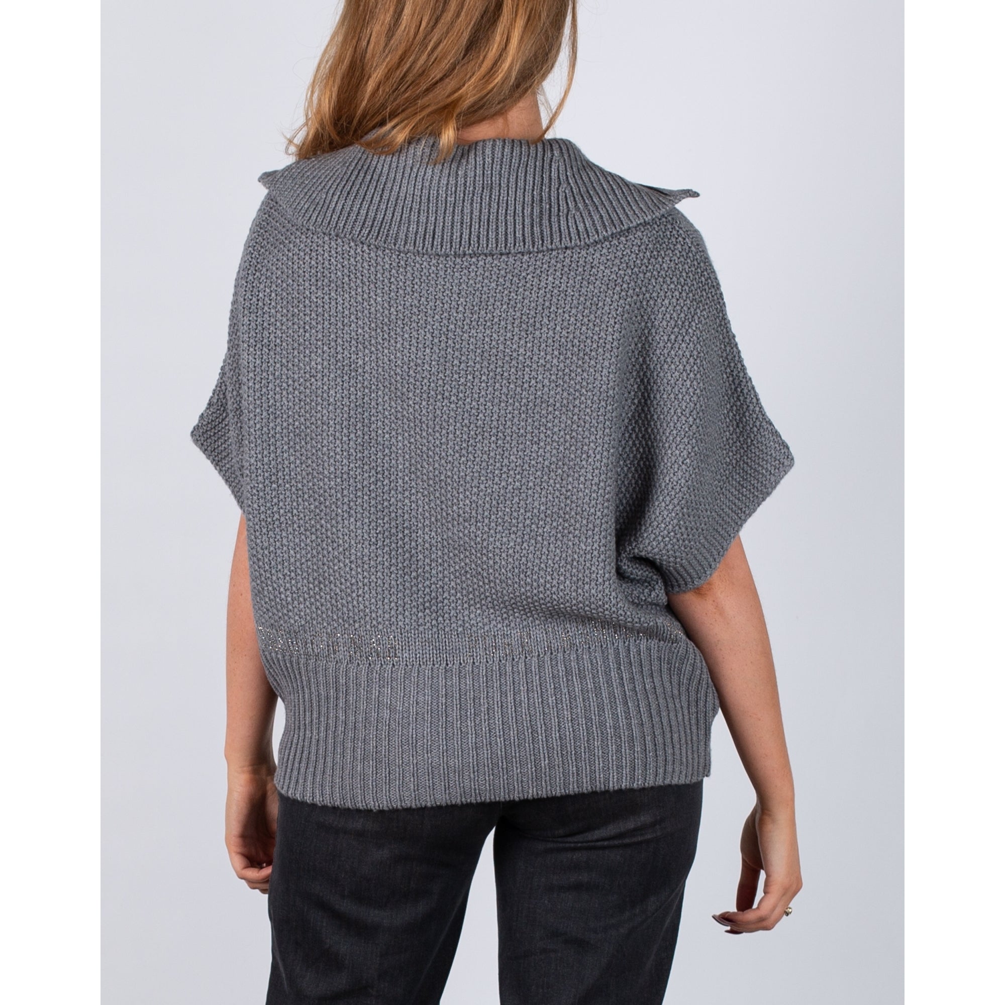 Monari Cable Zip Front Short Sleeve Knitted Jacket Grey