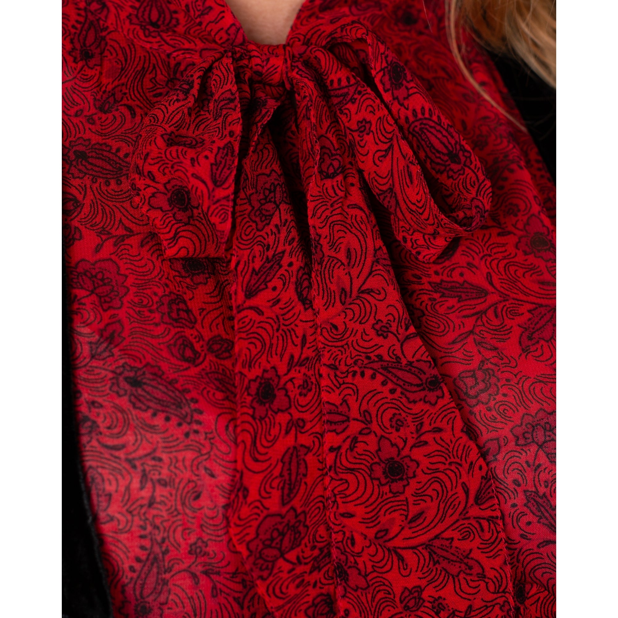 Part Two Monika Floral Print Tie Neck Frill Front Blouse Red/black