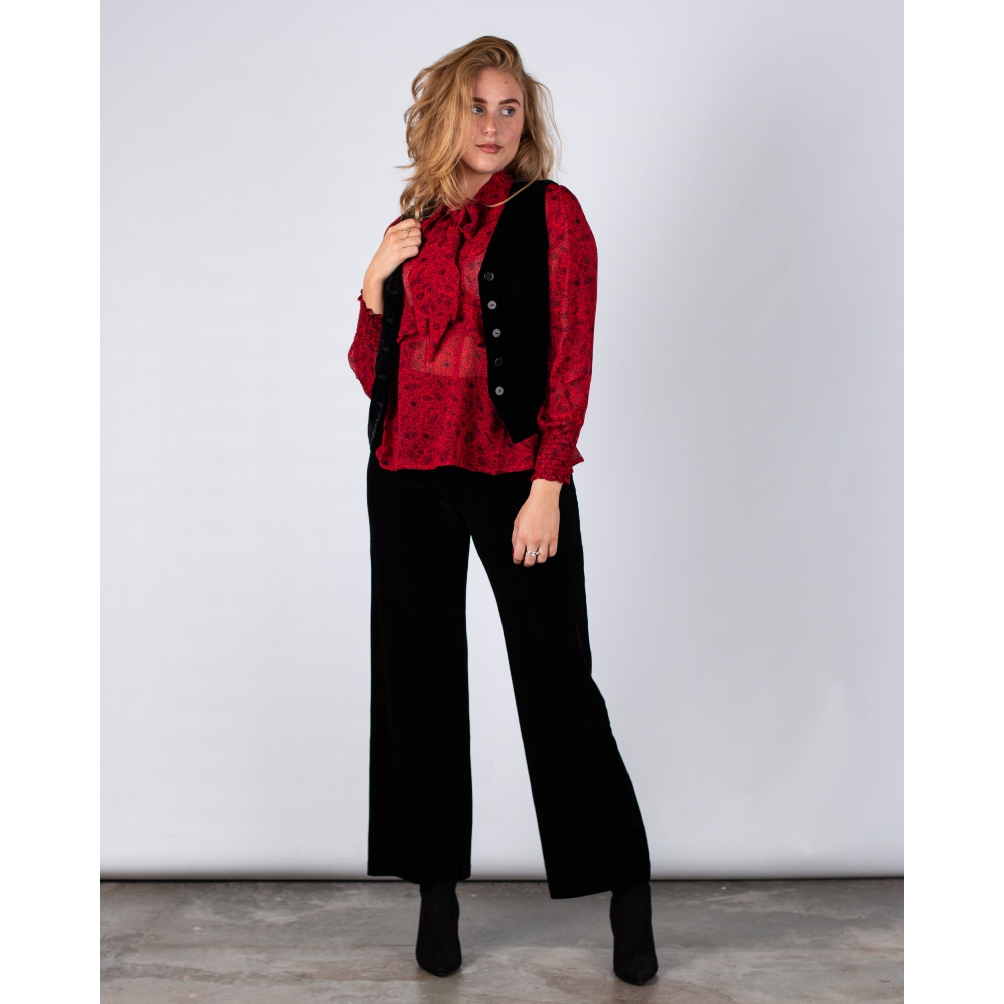 Part Two Dorella Easy Leg Flat Front Pull On Velvet Trouser Black