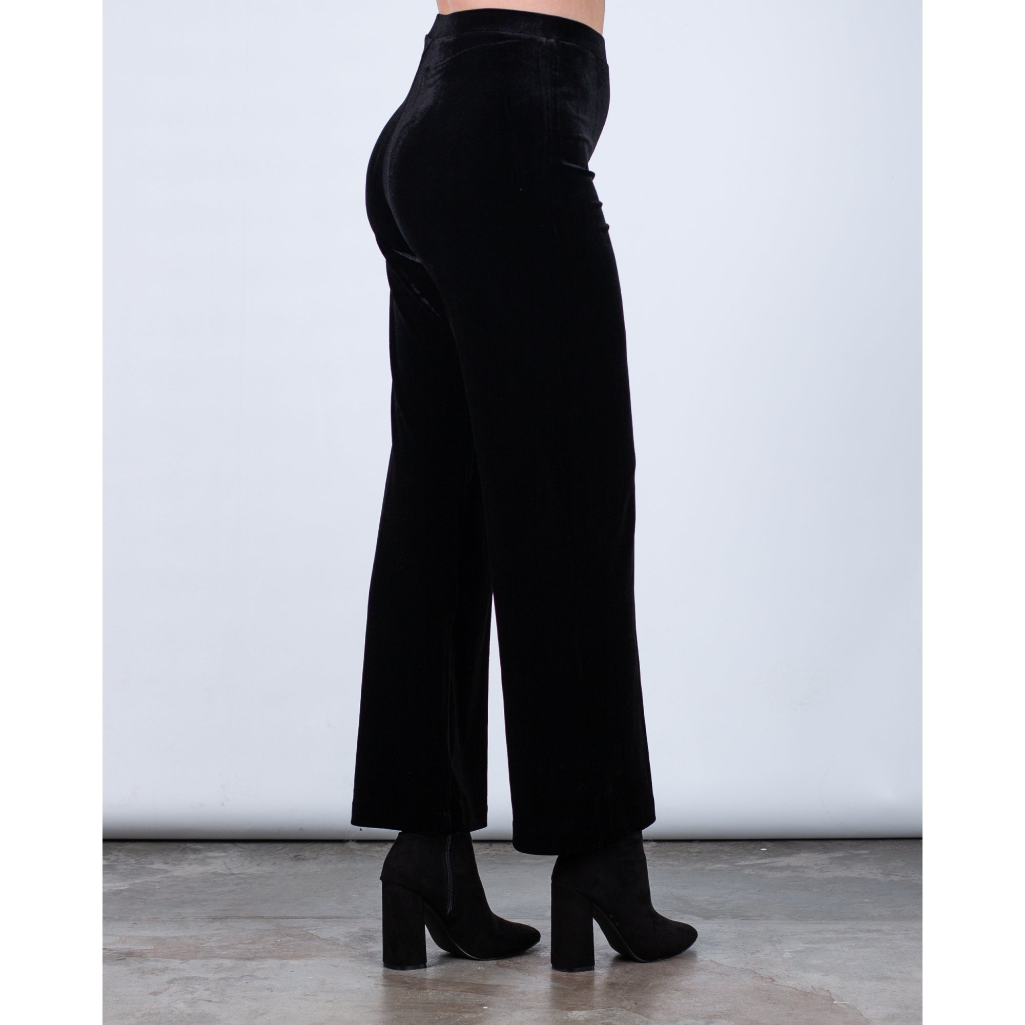 Part Two Dorella Easy Leg Flat Front Pull On Velvet Trouser Black