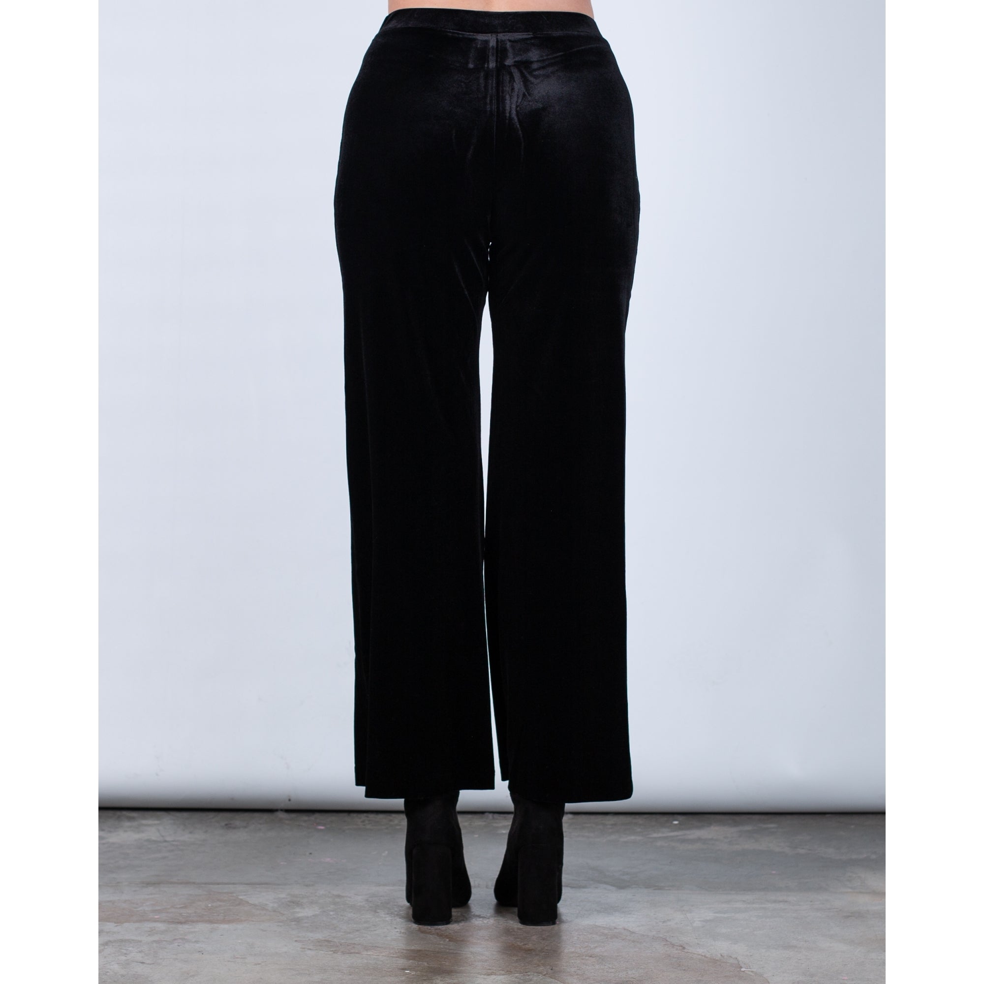 Part Two Dorella Easy Leg Flat Front Pull On Velvet Trouser Black