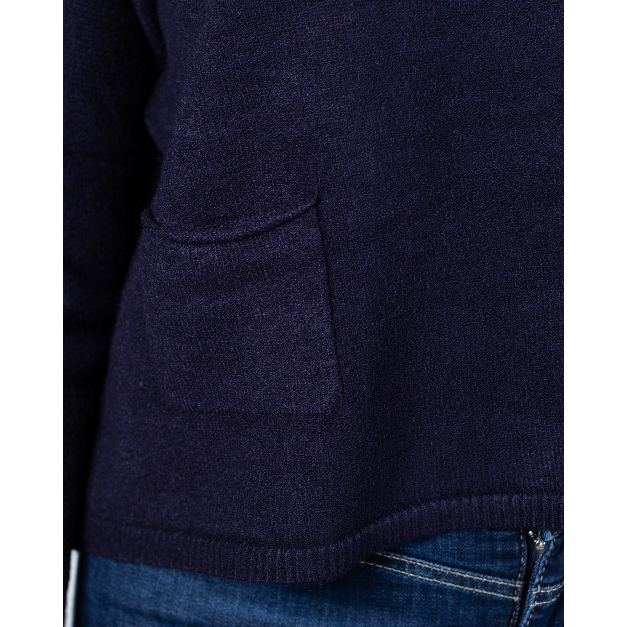 Amazing Woman Jodie Round Neck Pocket Front Soft Knit Jumper Dark Navy 115