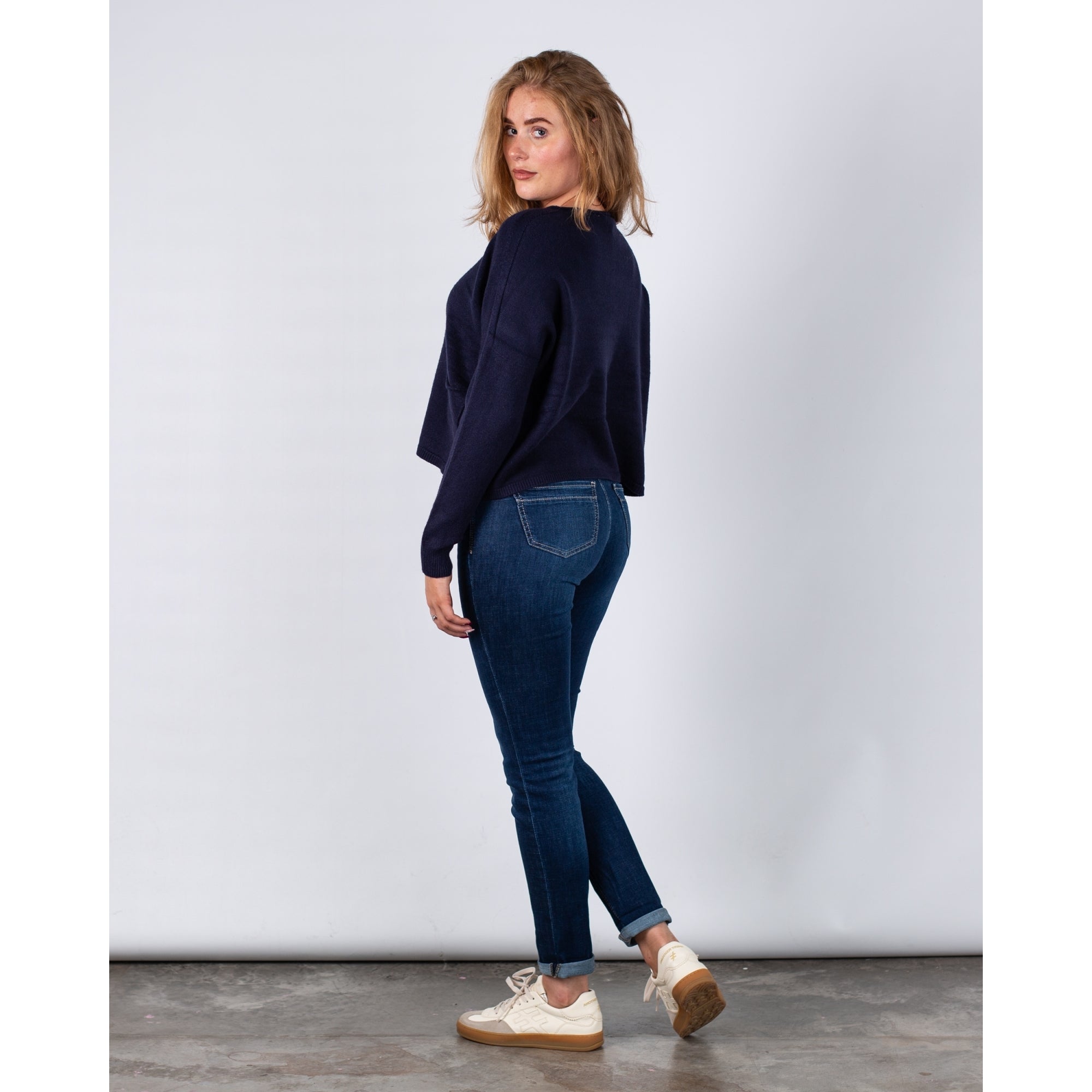 Amazing Woman Jodie Round Neck Pocket Front Soft Knit Jumper Dark Navy 115