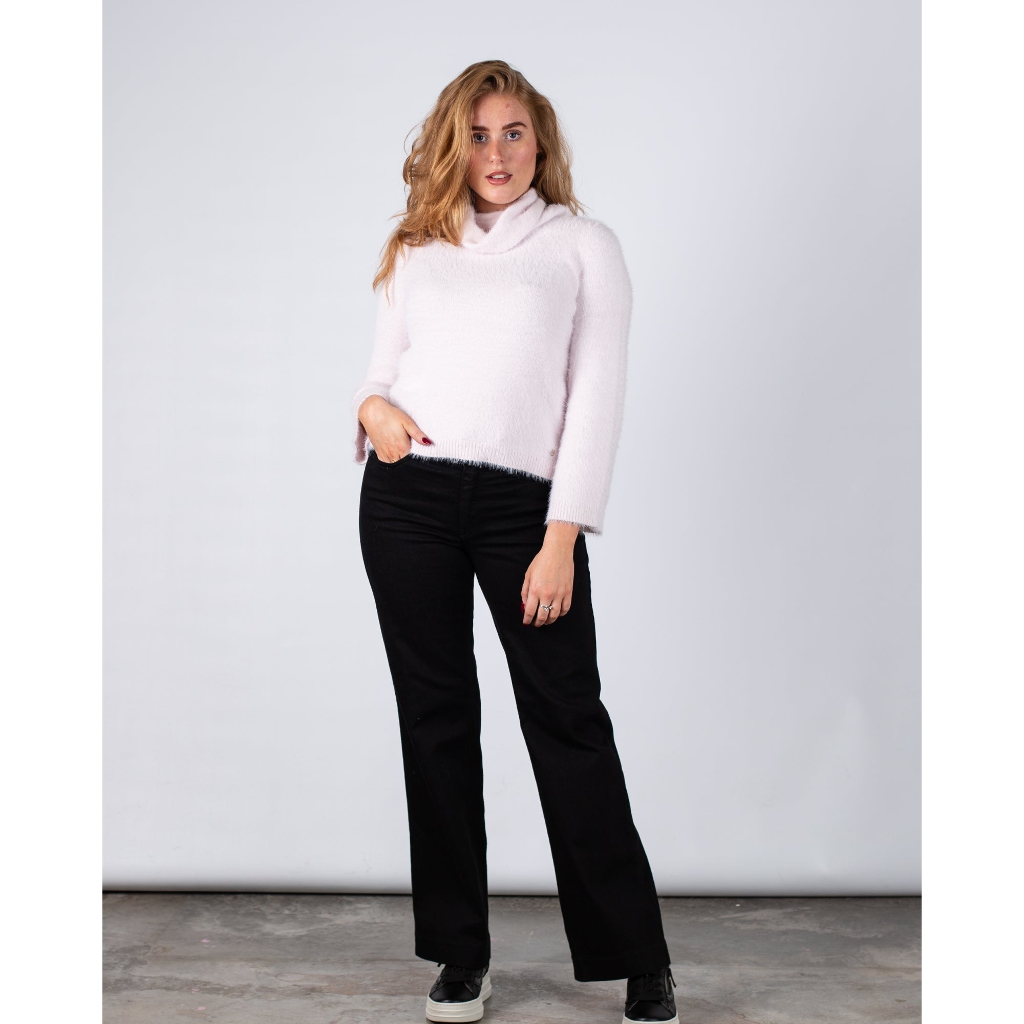 Monari Soft Fluffy Cowl Neck Jumper Pale Pink