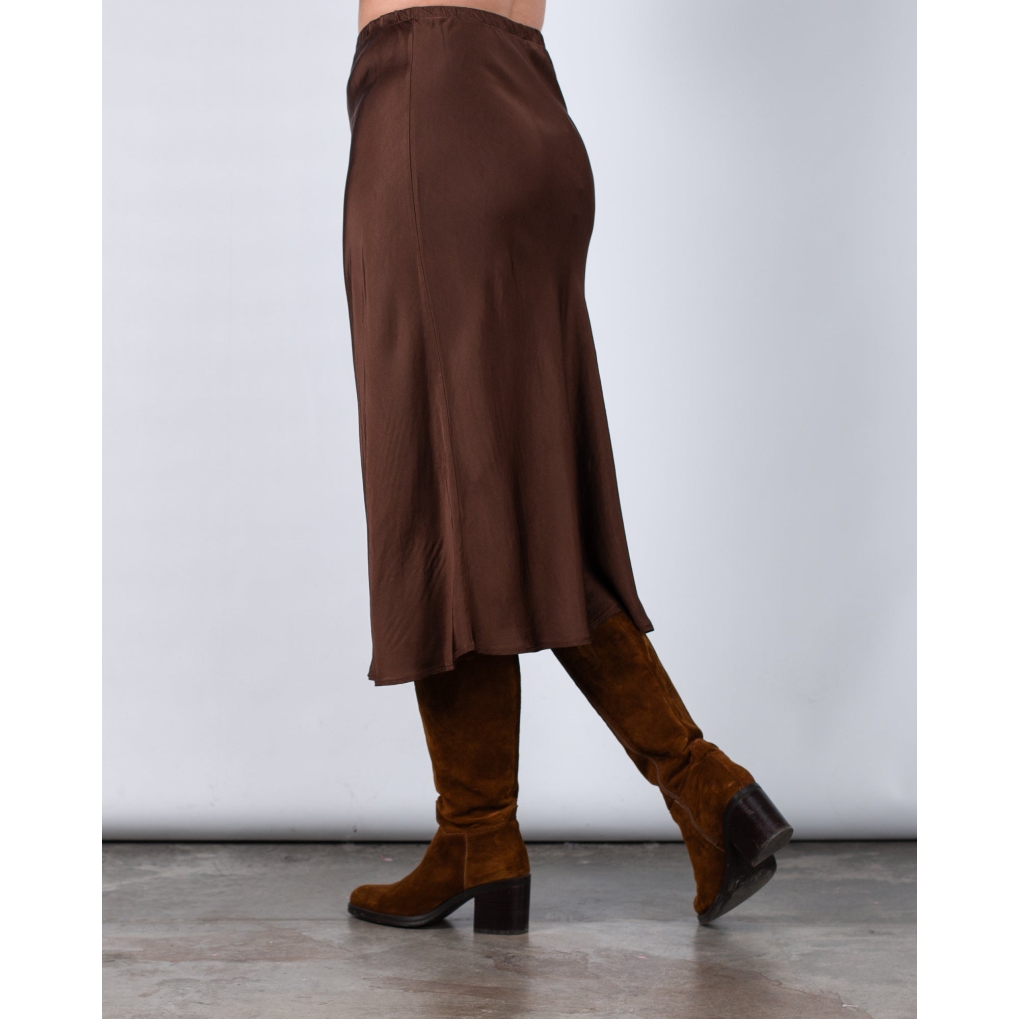 Sunny Studio Bias Cut Silk And Viscose Skirt Chestnut