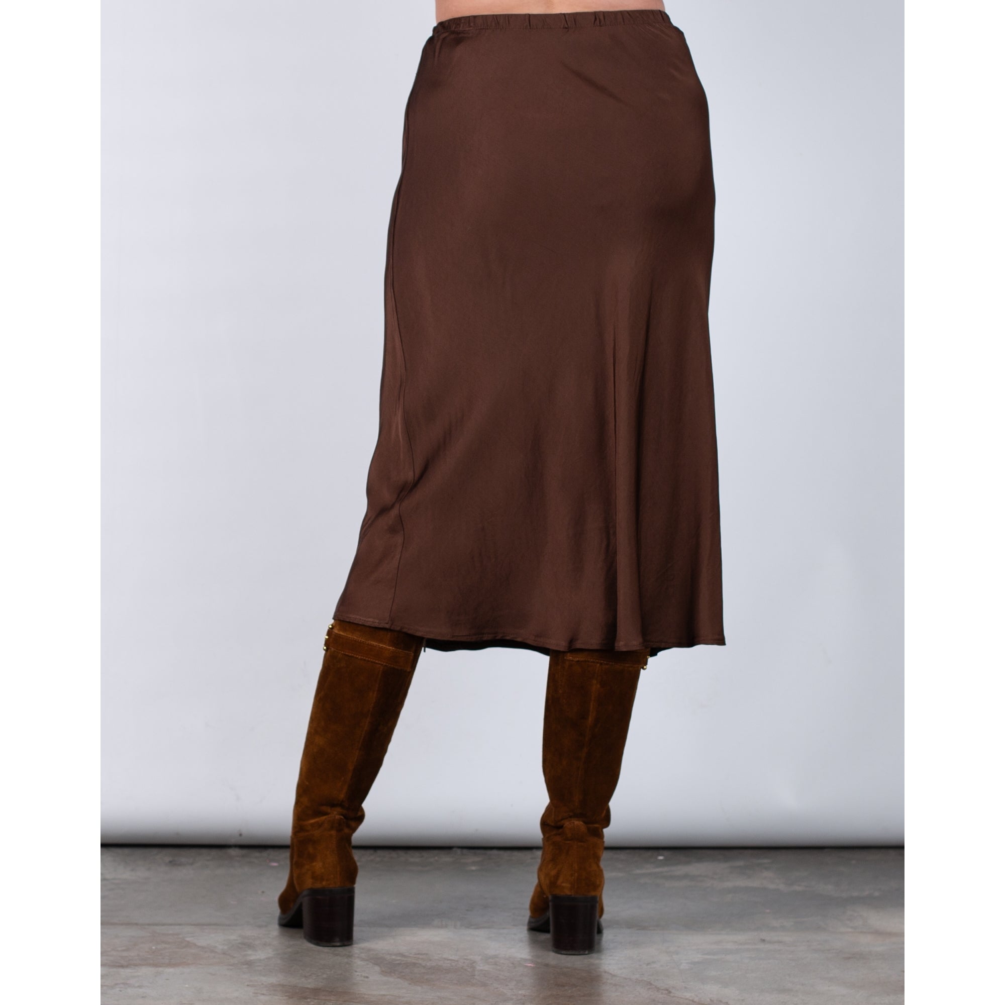 Sunny Studio Bias Cut Silk And Viscose Skirt Chestnut
