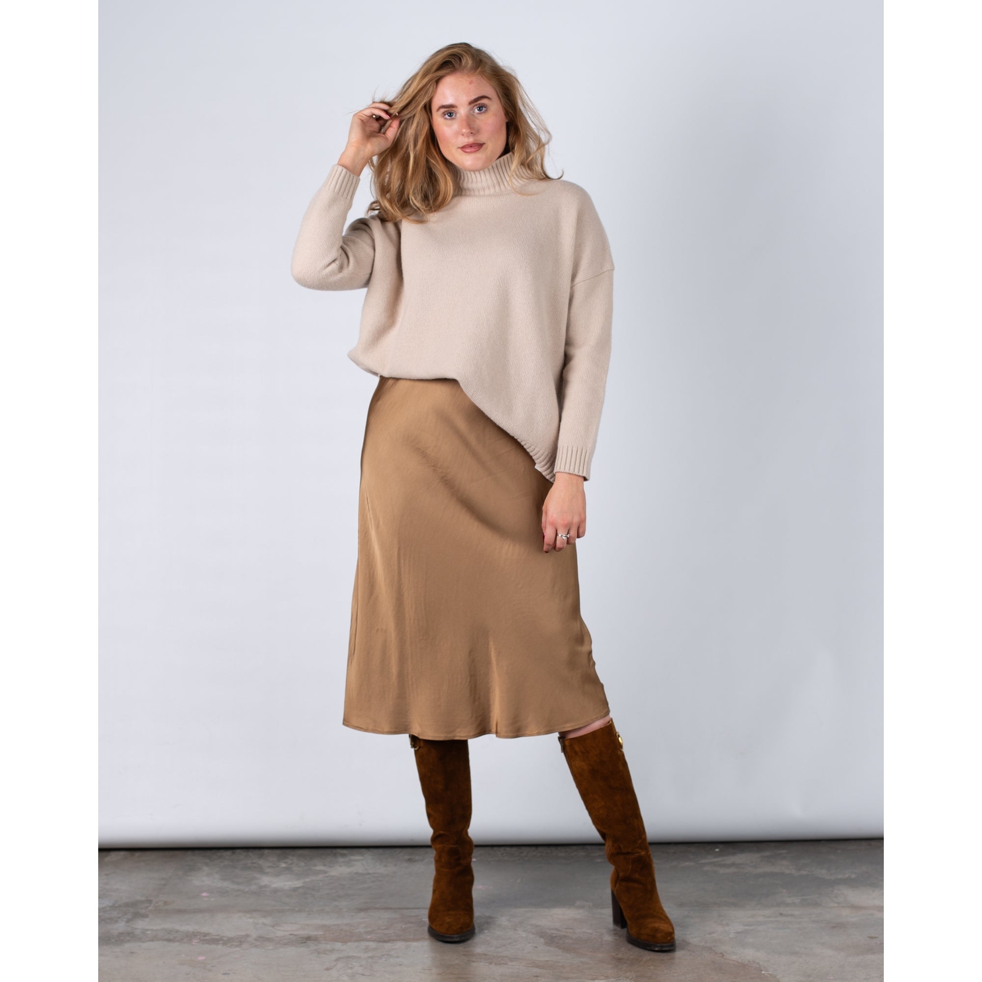 Sunny Studio Bias Cut Silk And Viscose Skirt Gold