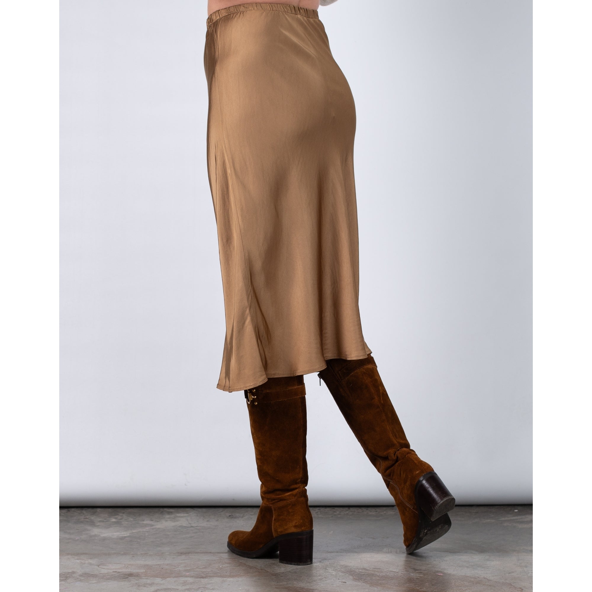 Sunny Studio Bias Cut Silk And Viscose Skirt Gold