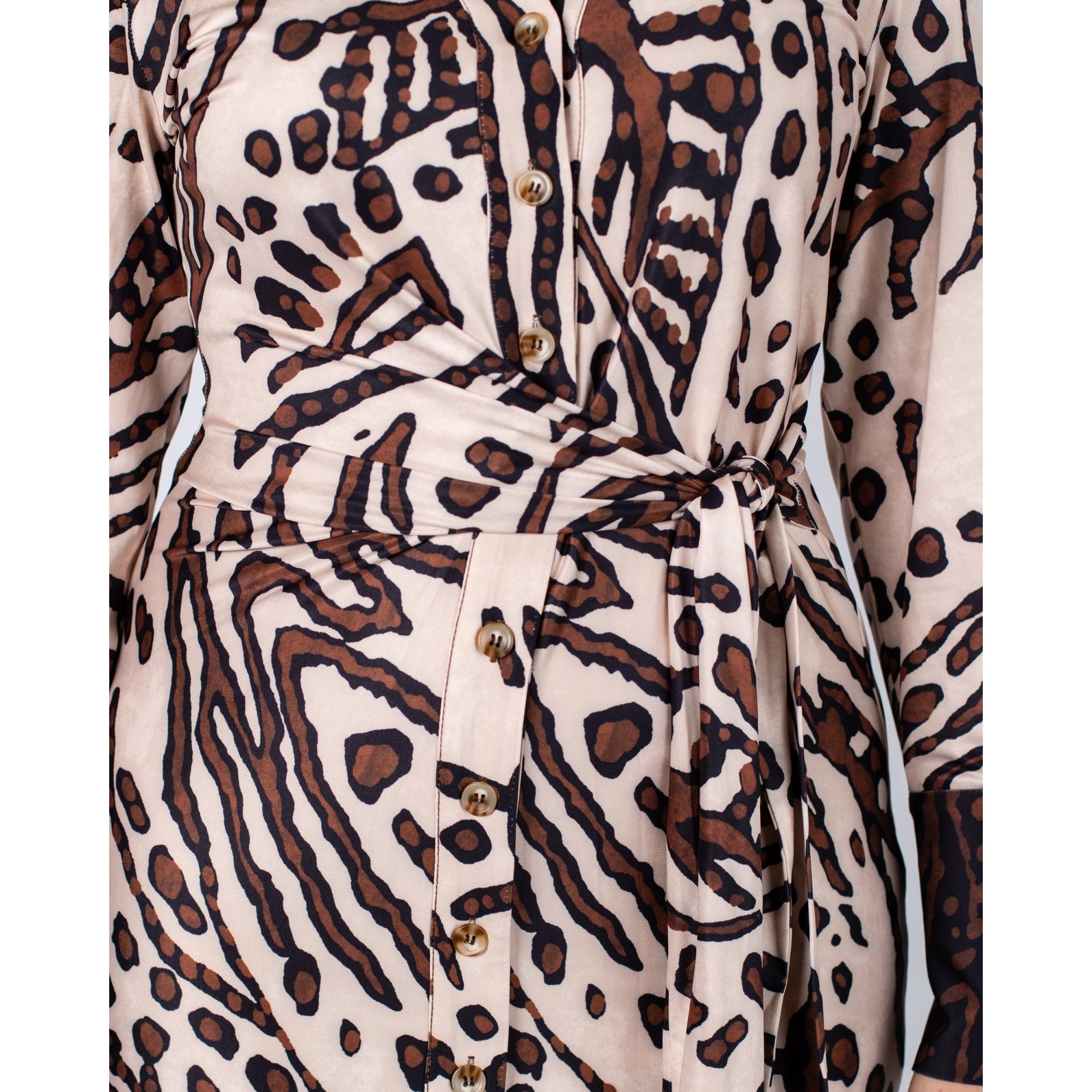 K Design Abstract Twig Print Belted Maxi Dress Cream/brown